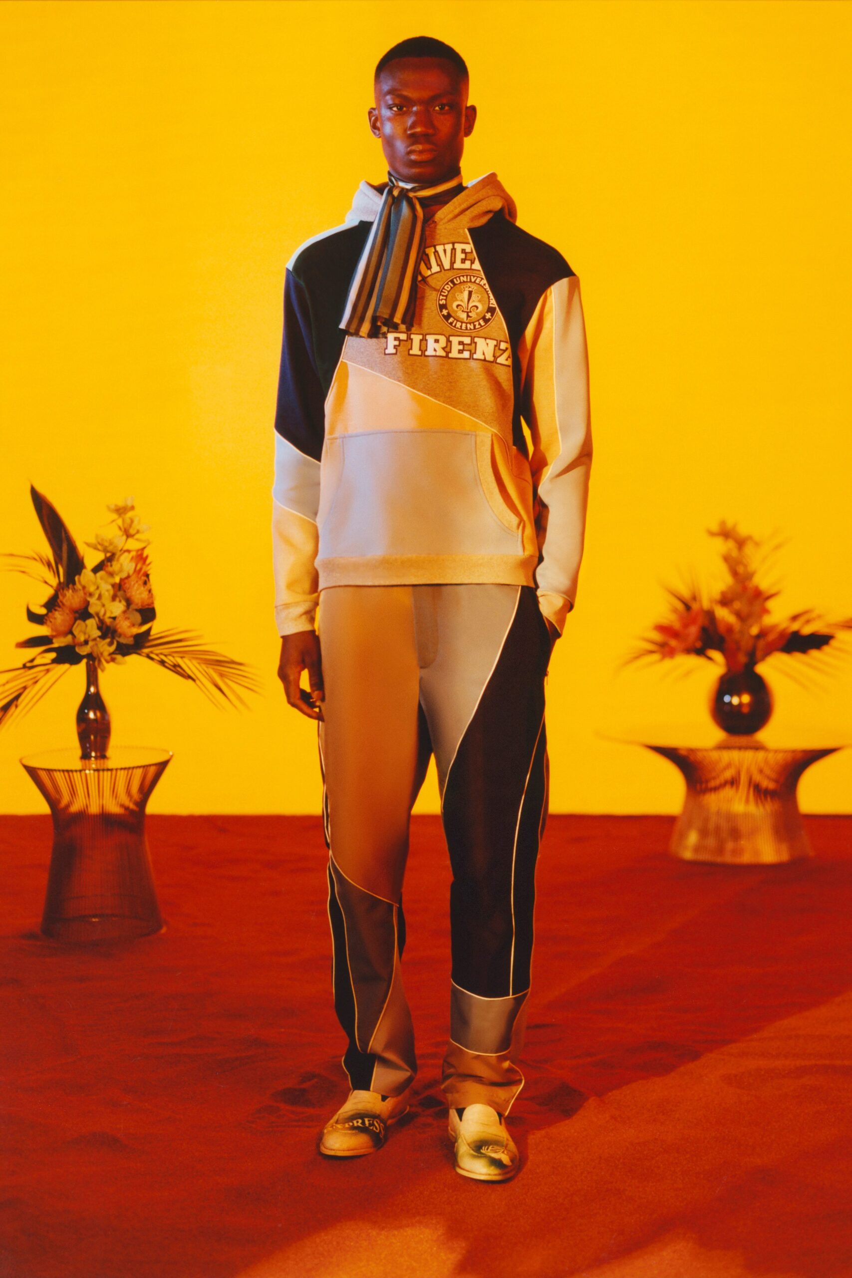 color-blocked hoodie and fitted pants