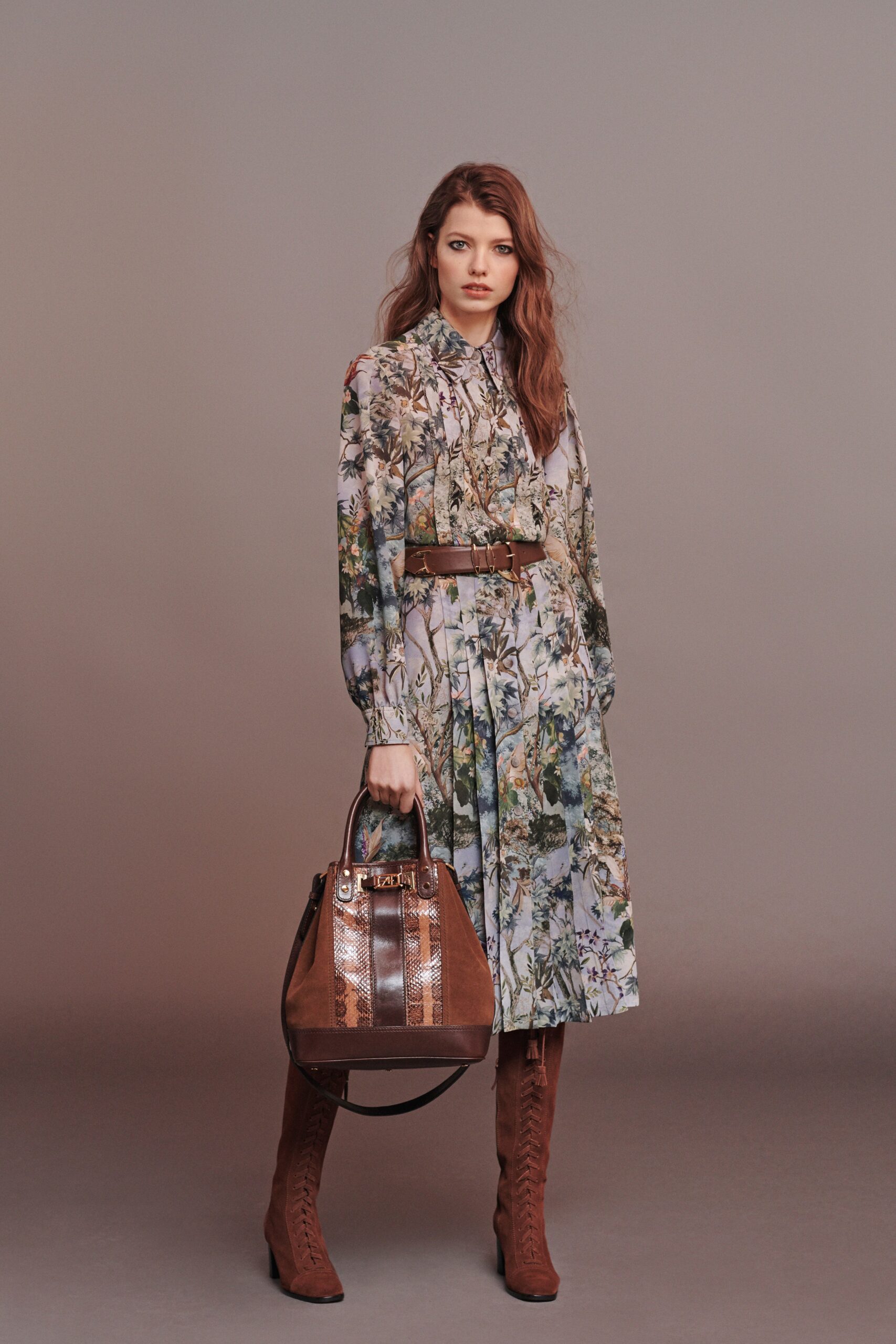 multi-colored pleated midi dress