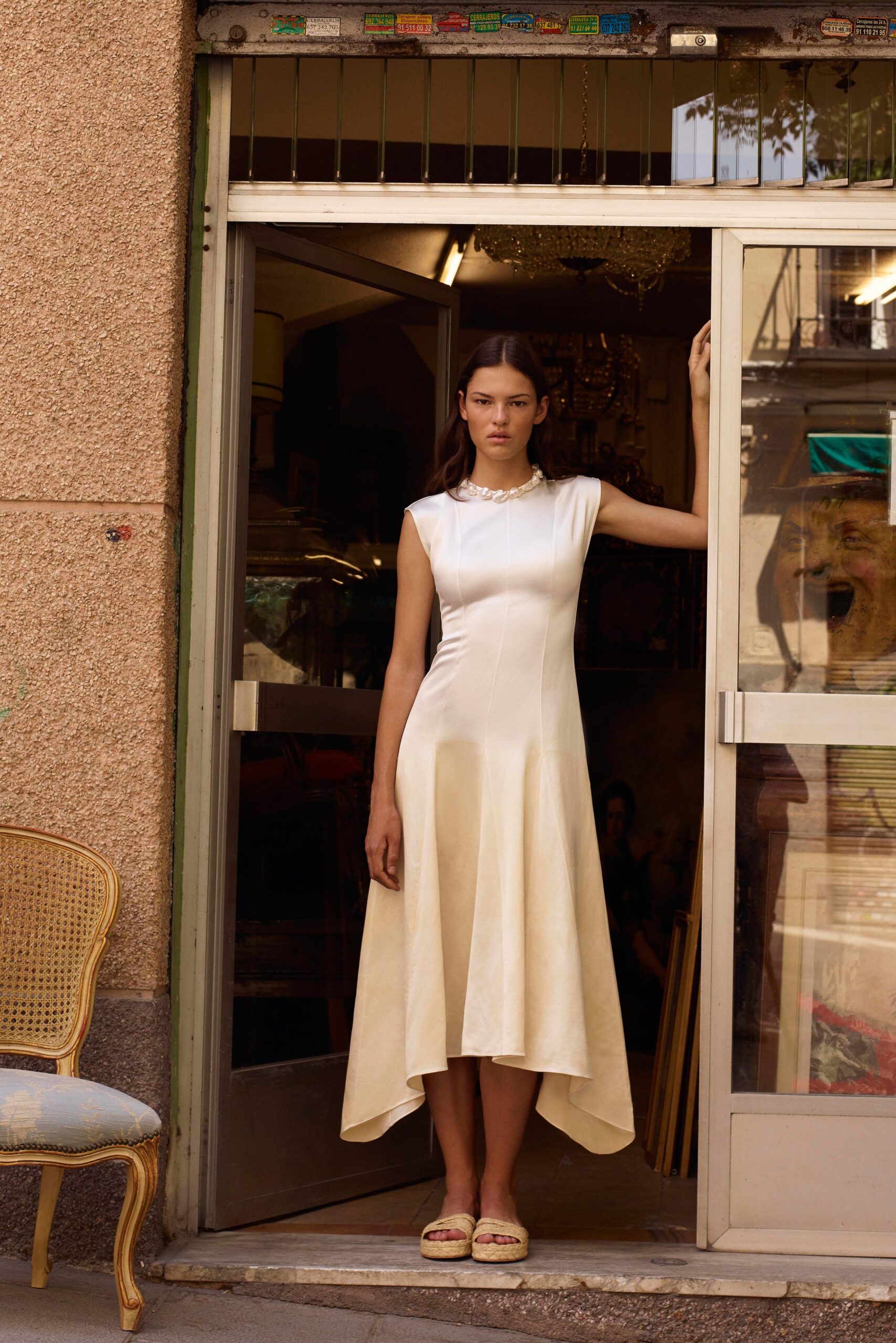 white beige asymmetric dress