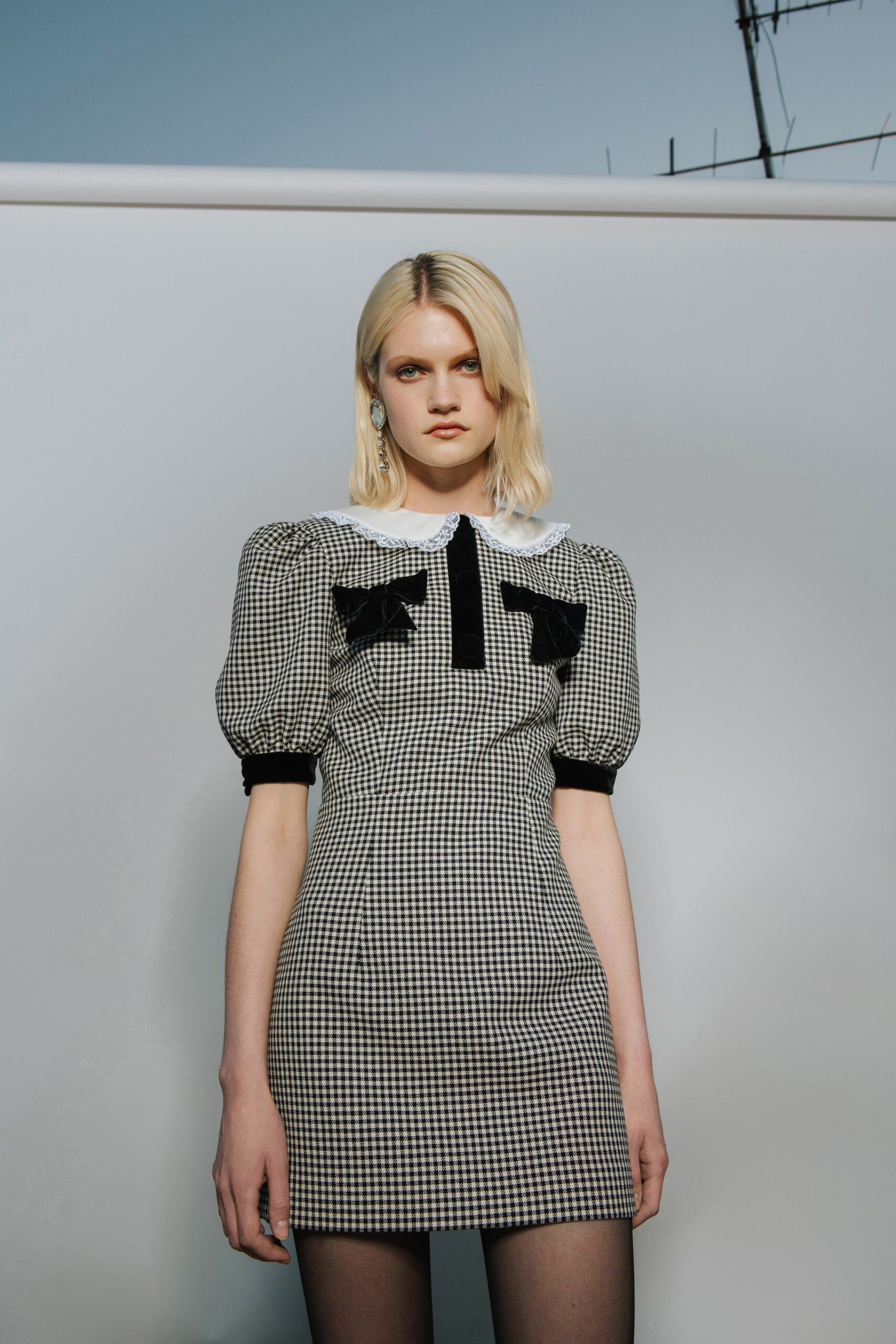 fitted black and white mini dress