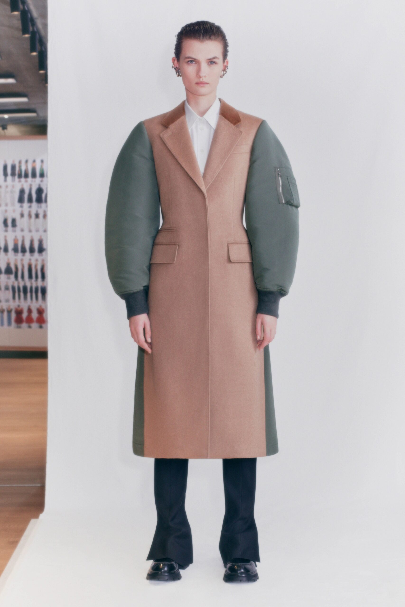 brown wool long-sleeve collared structured buttoned pockets coat