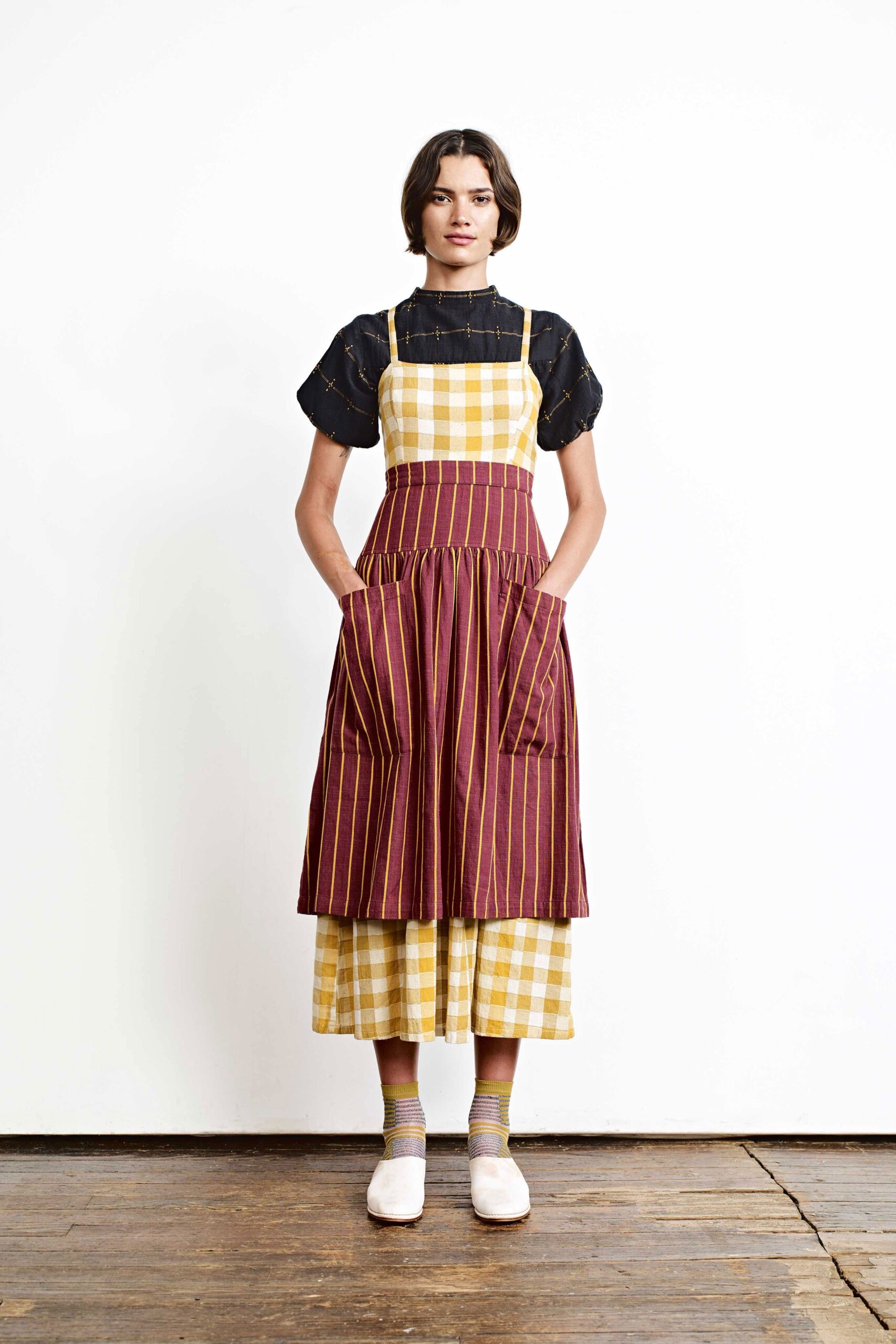black top with yellow dress