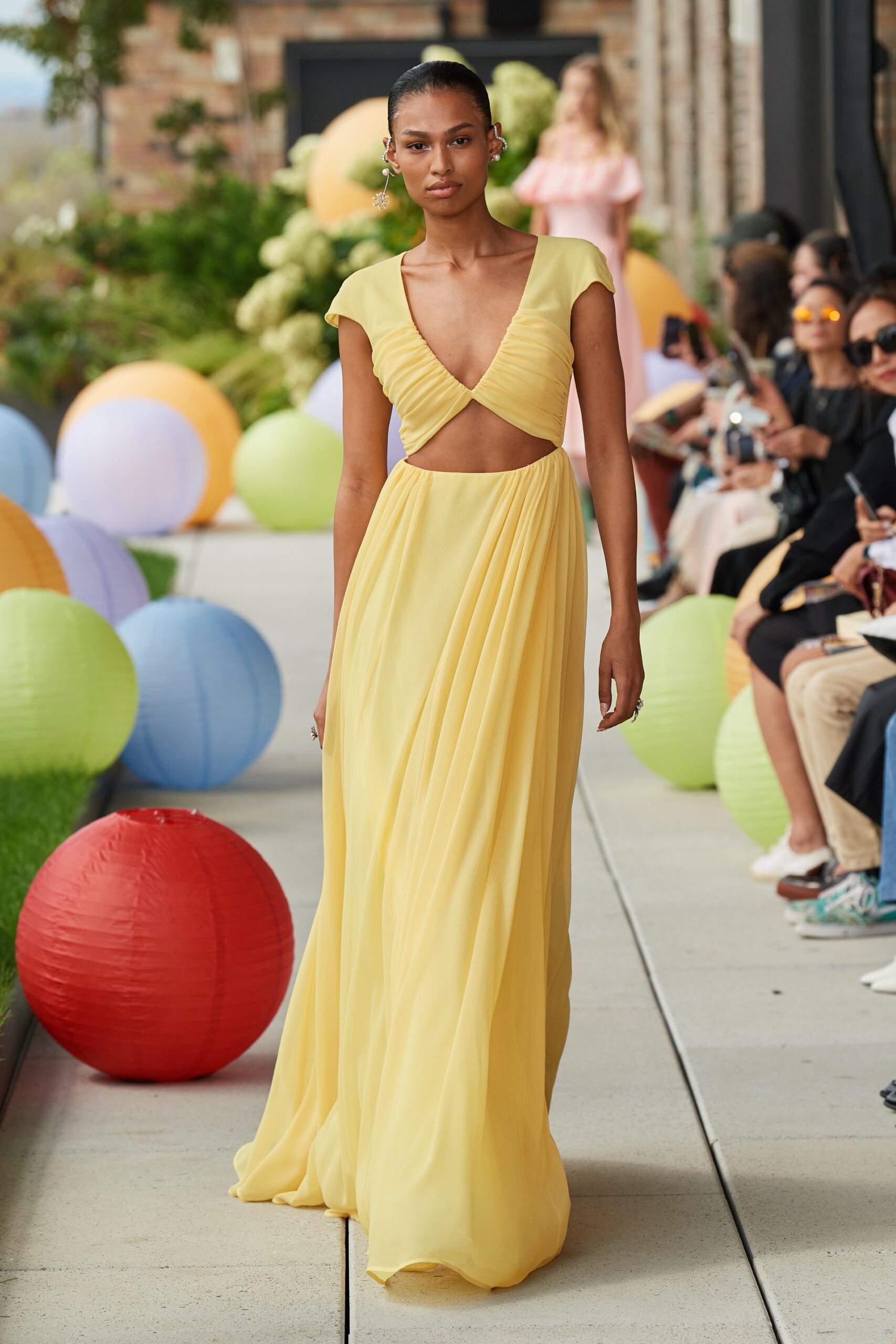 yellow chiffon sleeveless gown