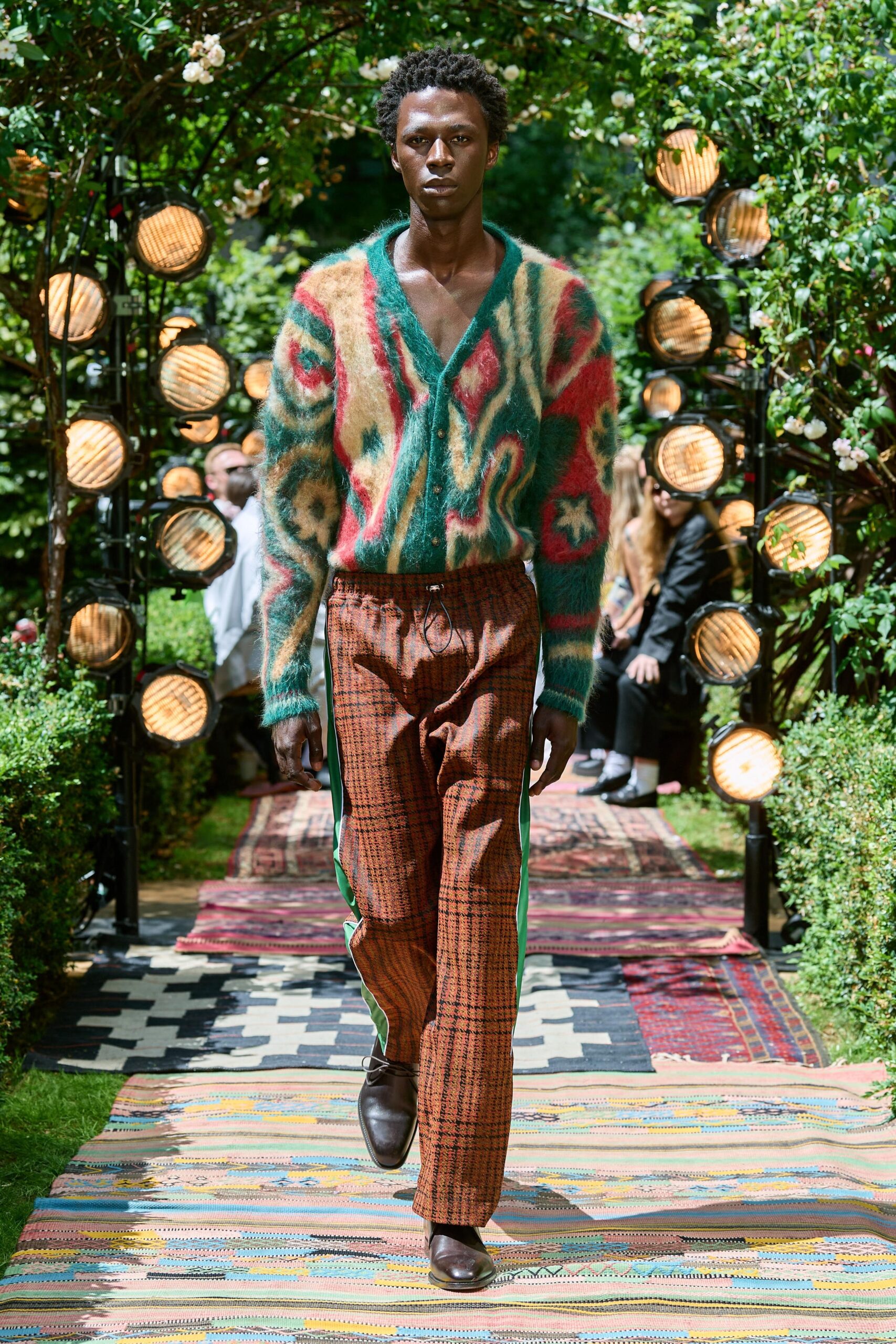 relaxed embroidered sweater with tailored pants