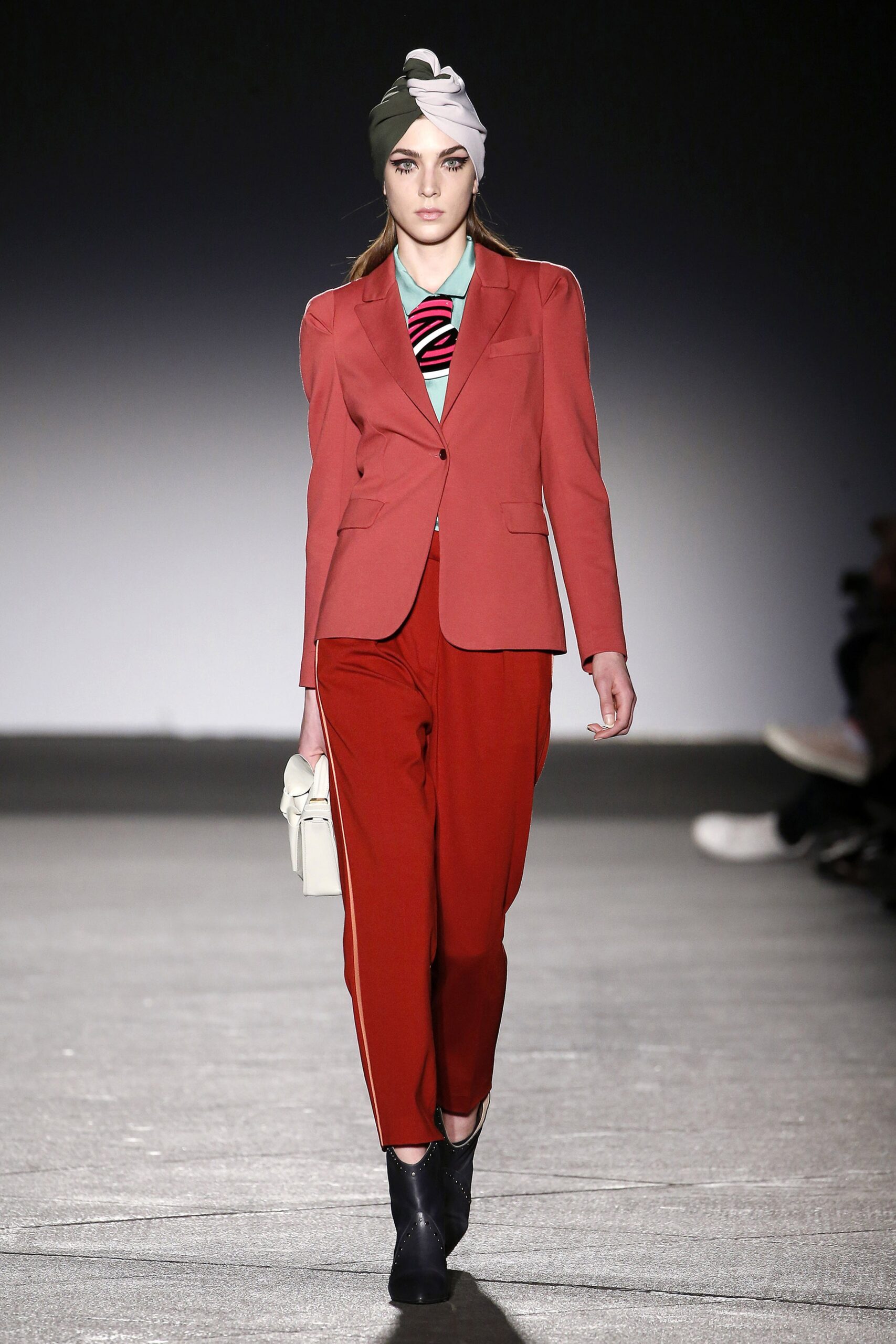 pink blazer red pants blue shirt