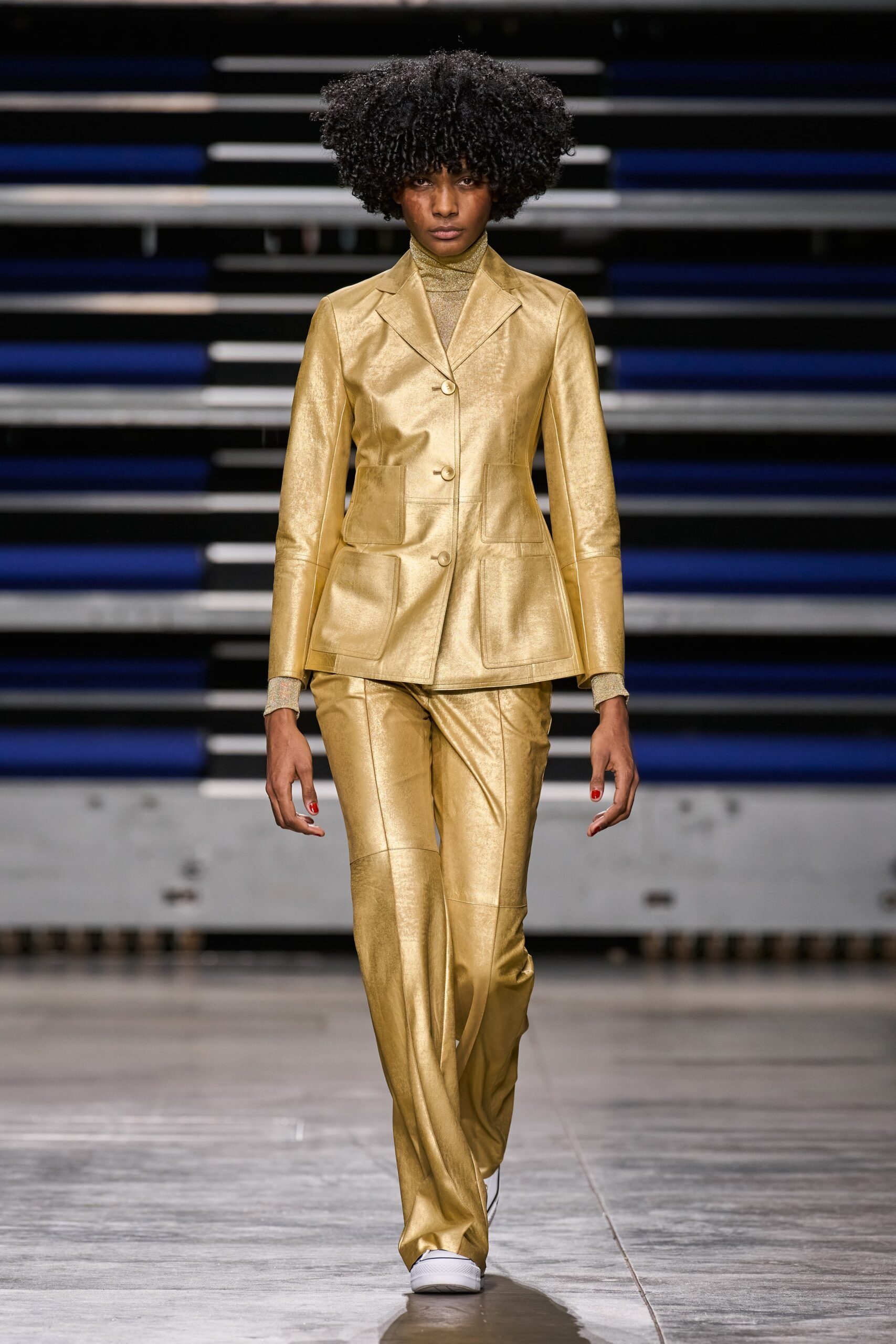 gold metallic tailored suit