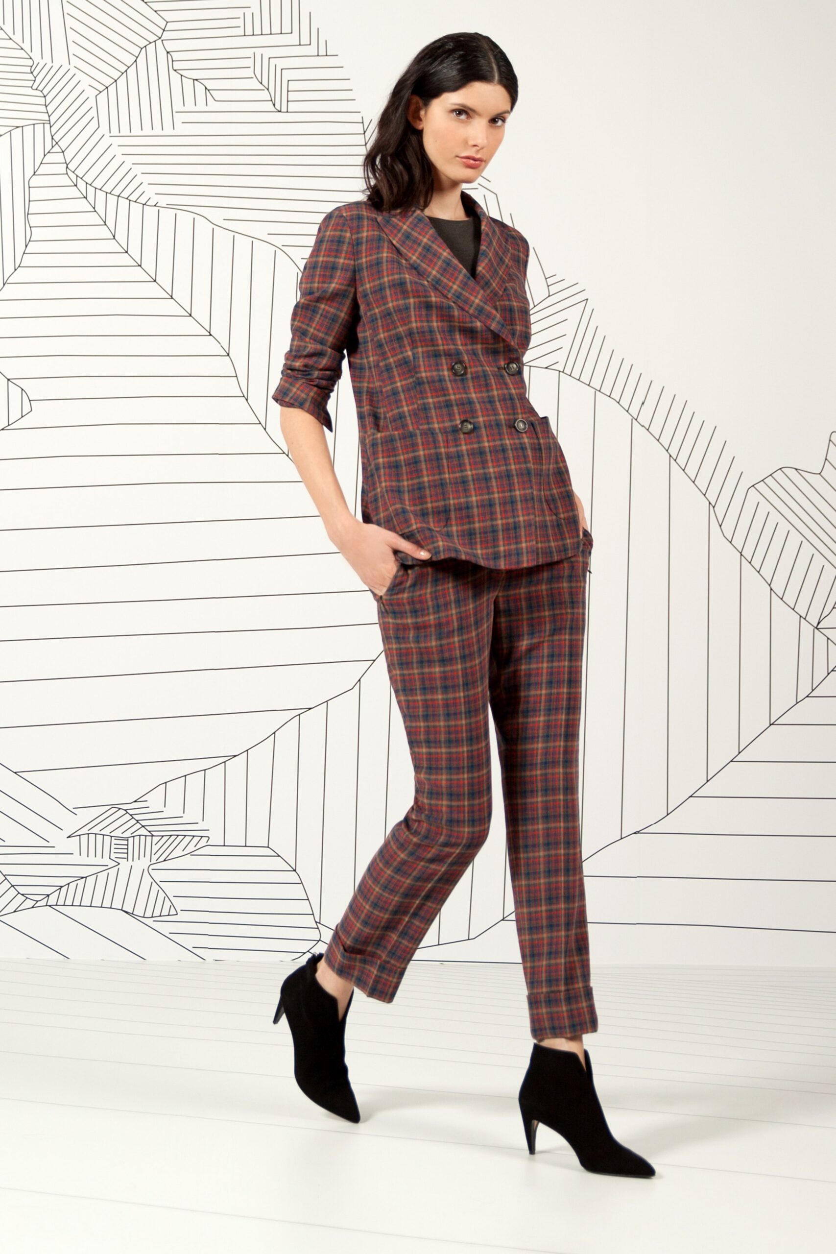 checked blazer and slim pants