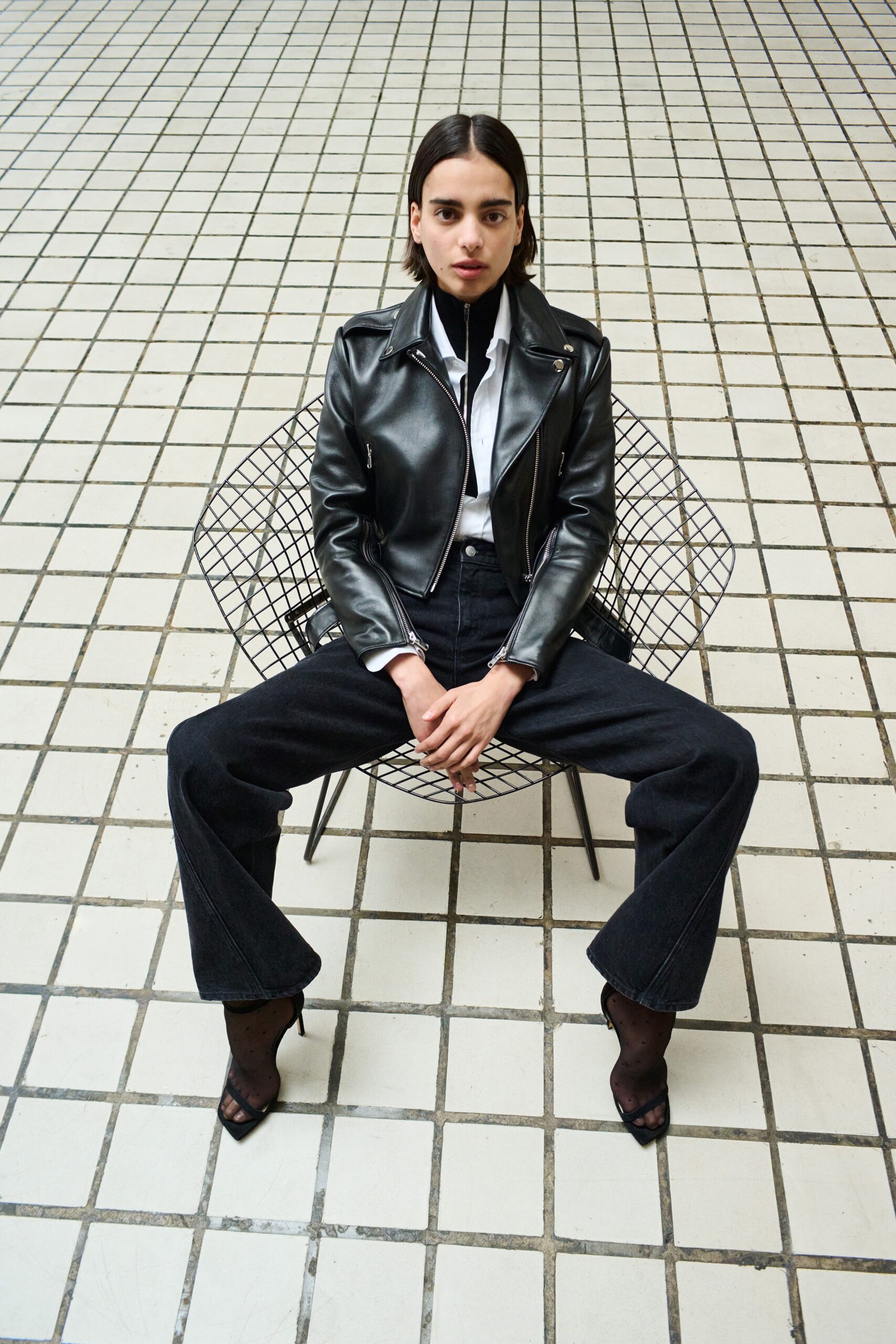 black leather fitted jacket