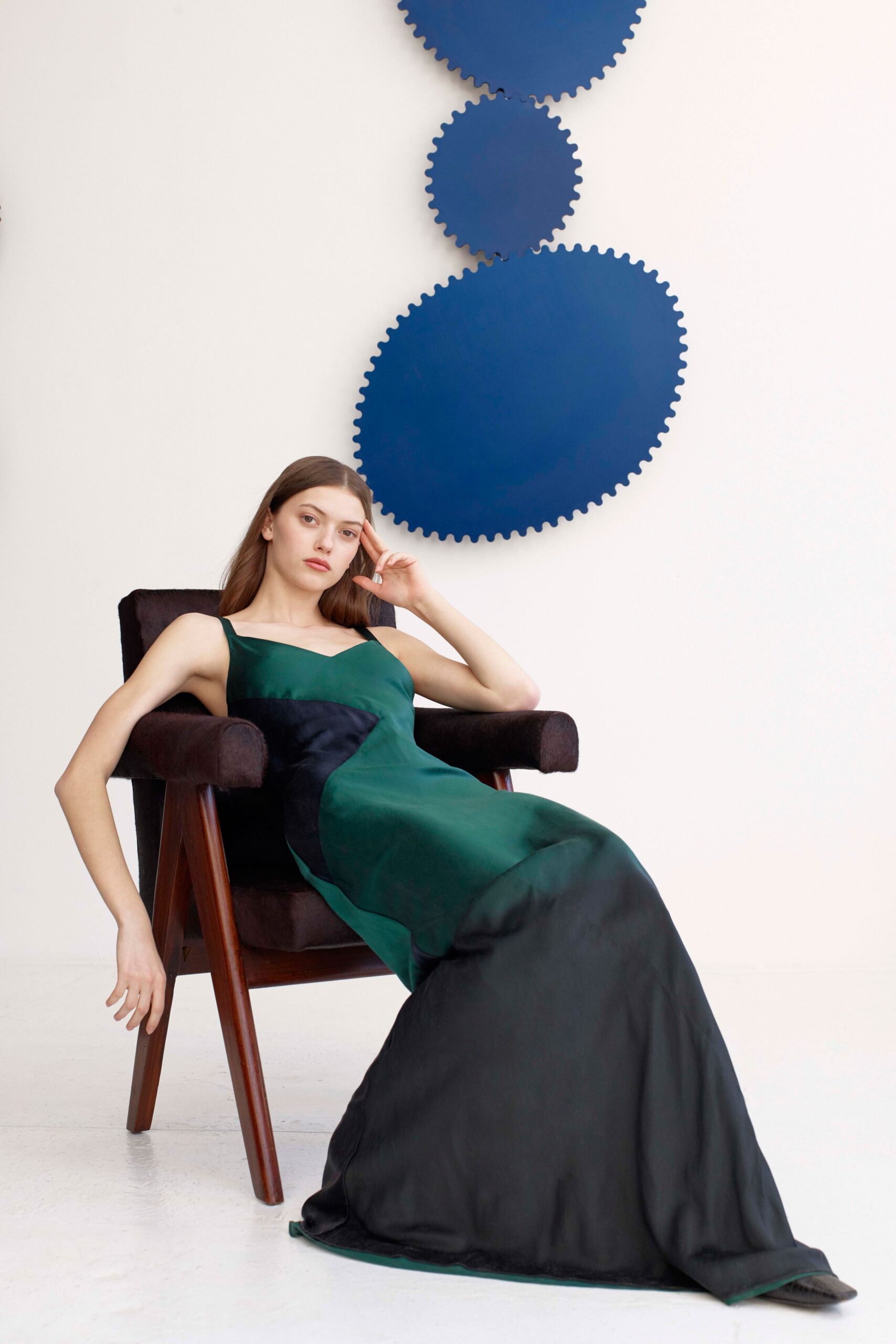 black and green silk gown