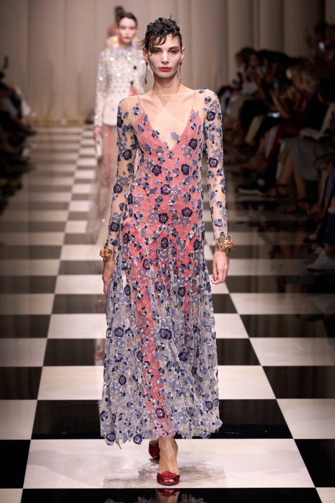 blue and red embroidered maxi dress