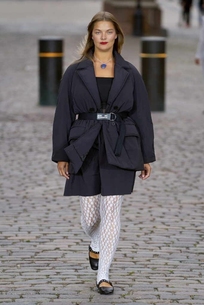 black relaxed jacket with fitted dress