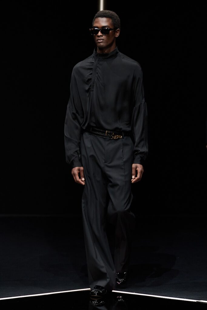 black silk relaxed shirt and pants