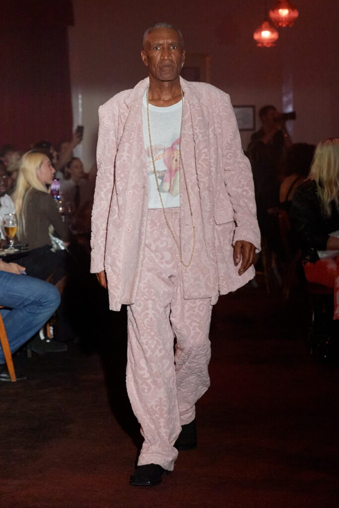 pink embroidered tailored suit