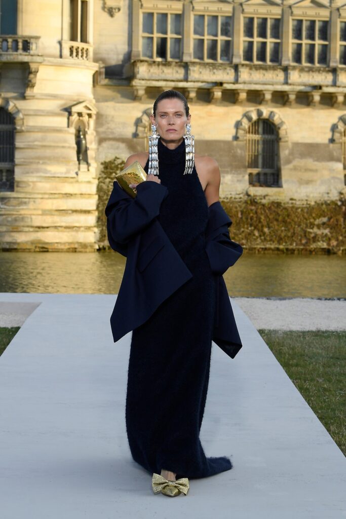 black wool gown with oversized jacket