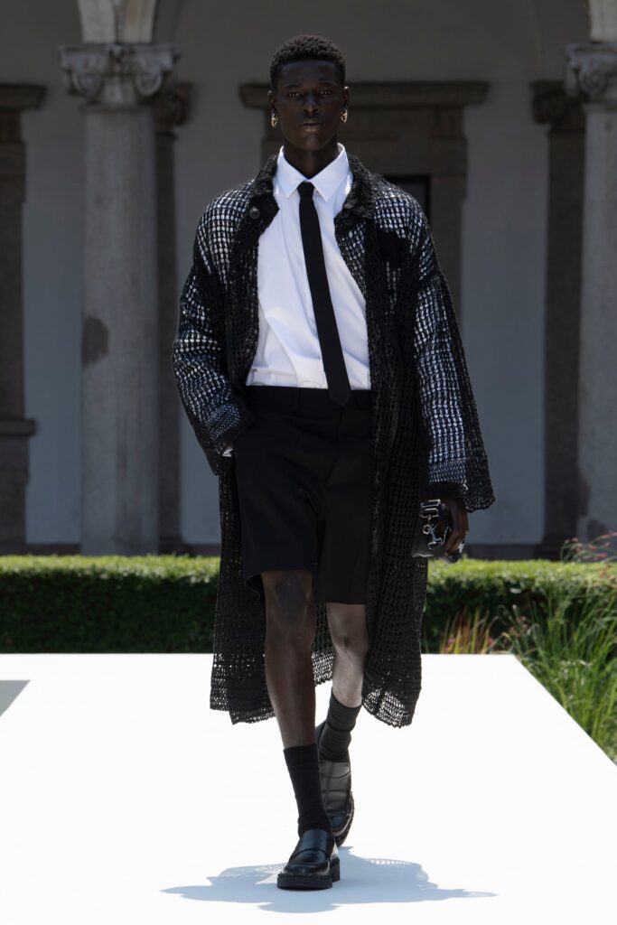 black mesh coat with shorts