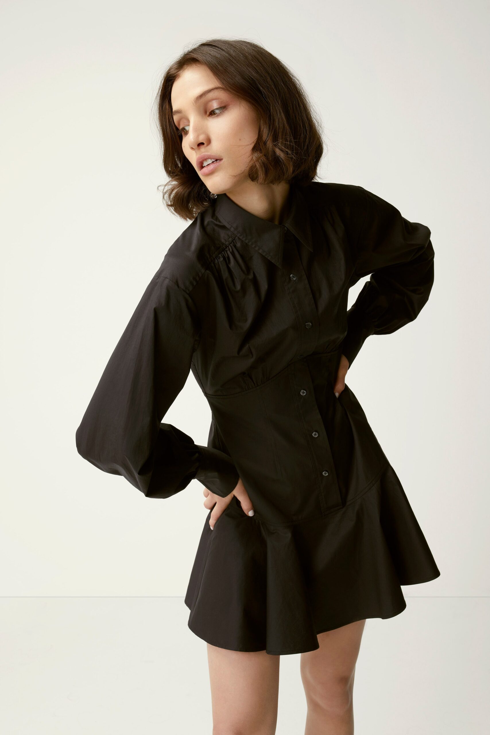 black fitted long-sleeve dress