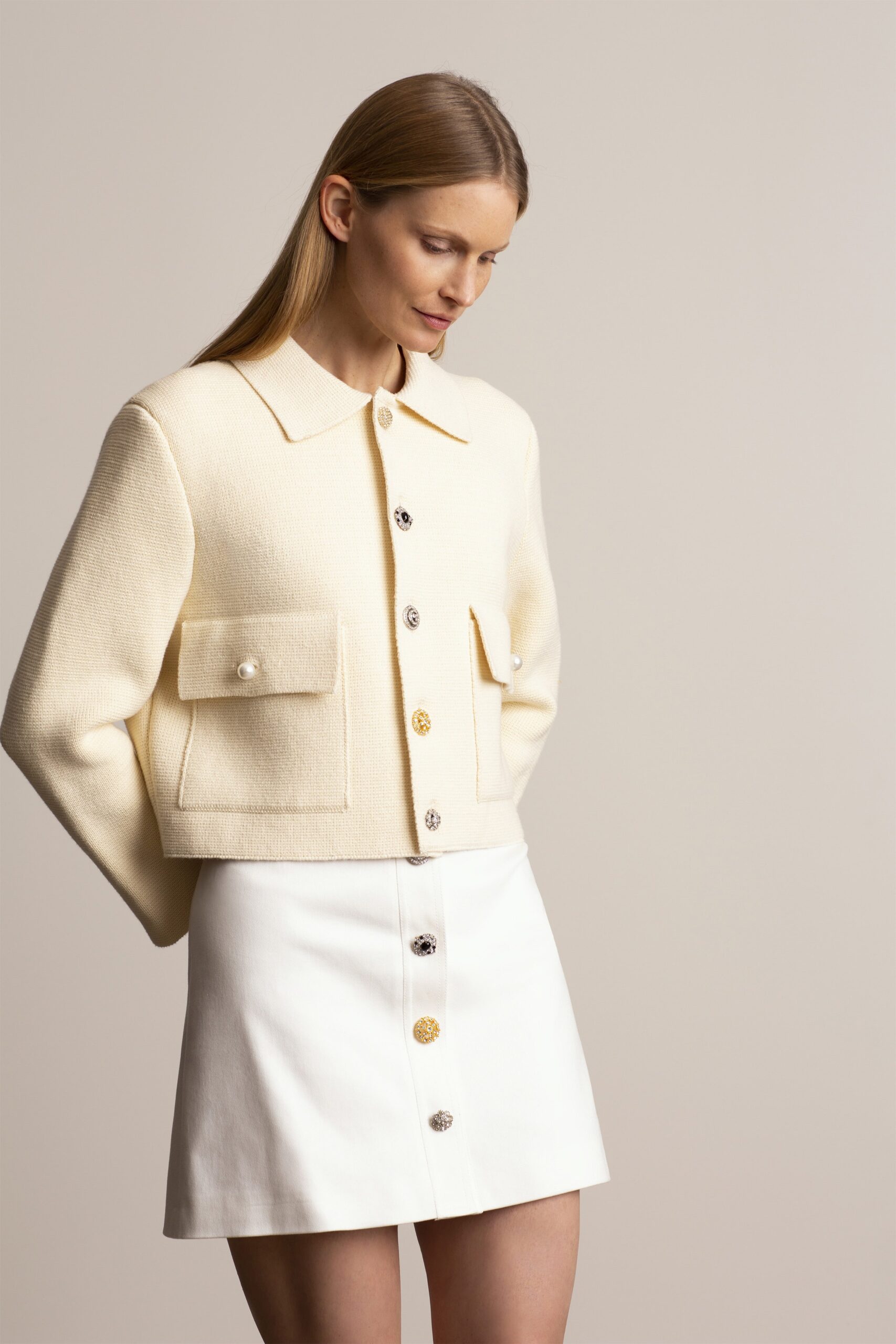 white cotton jacket and skirt