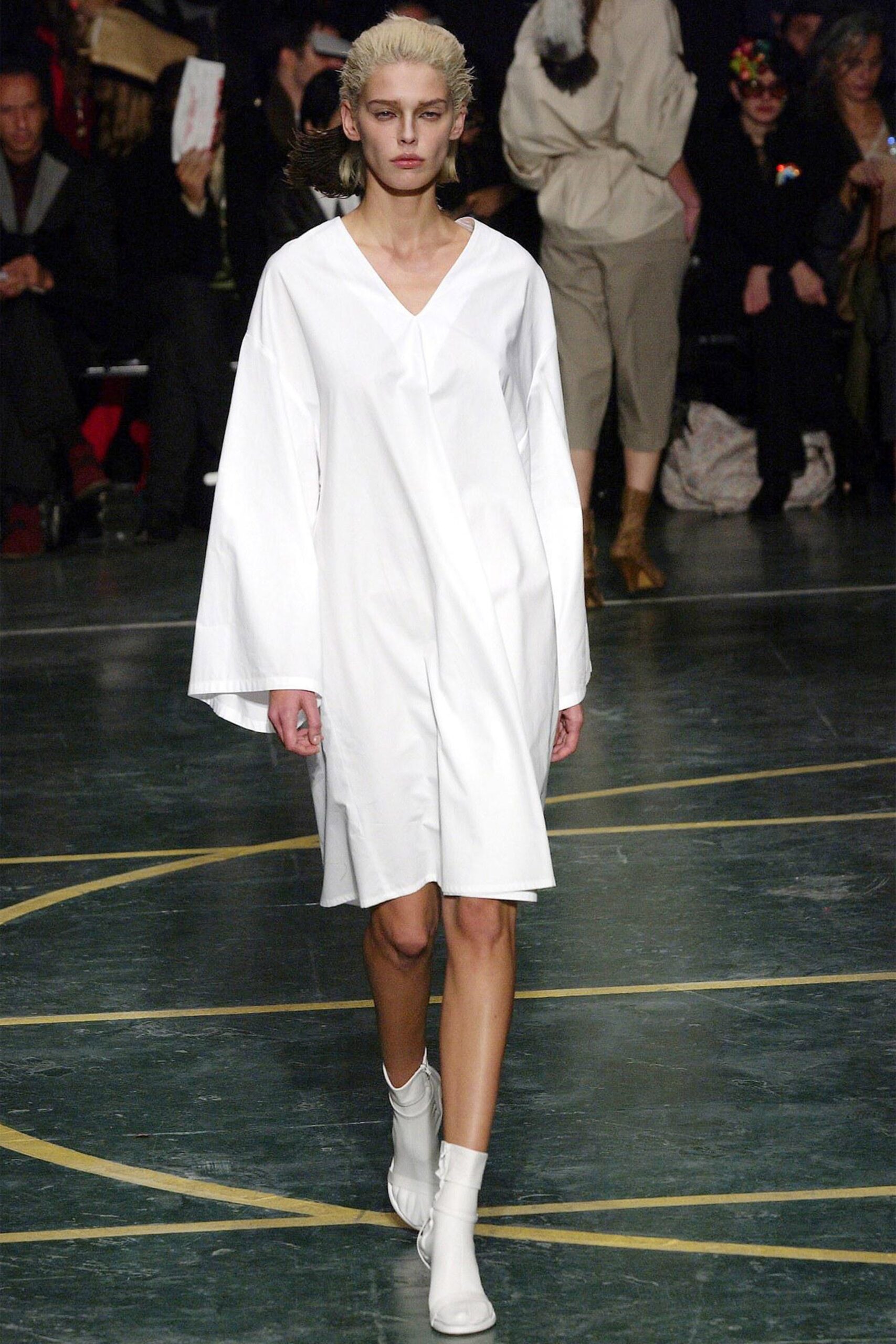 white relaxed mini dress with boots