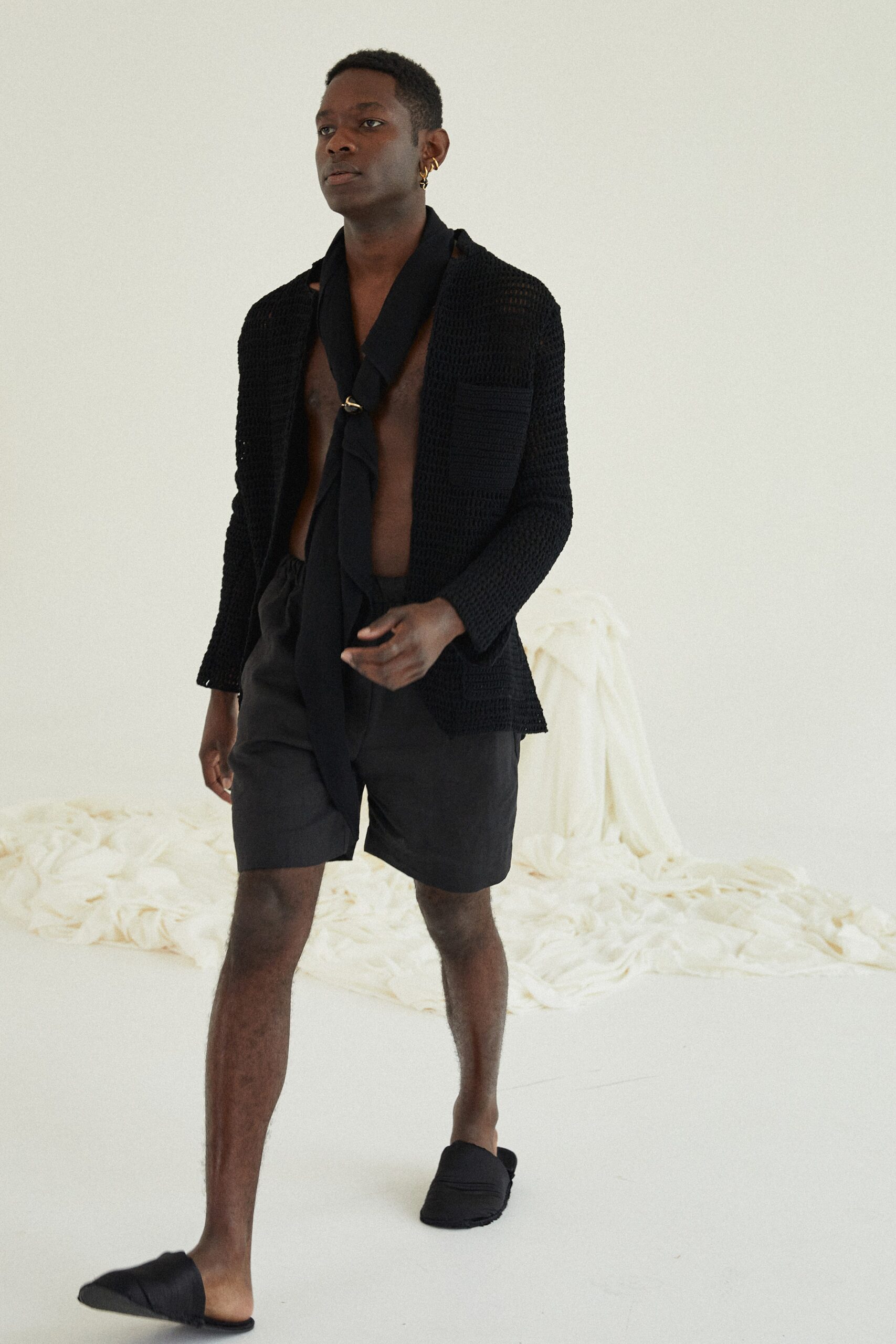 black relaxed jacket and shorts