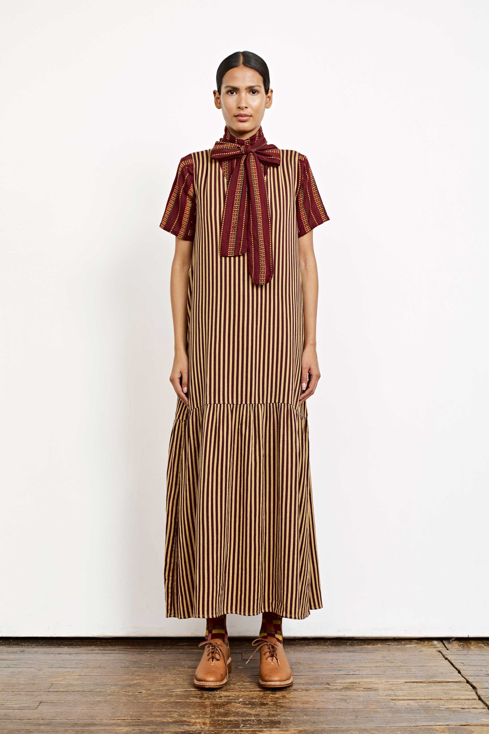 brown striped maxi dress