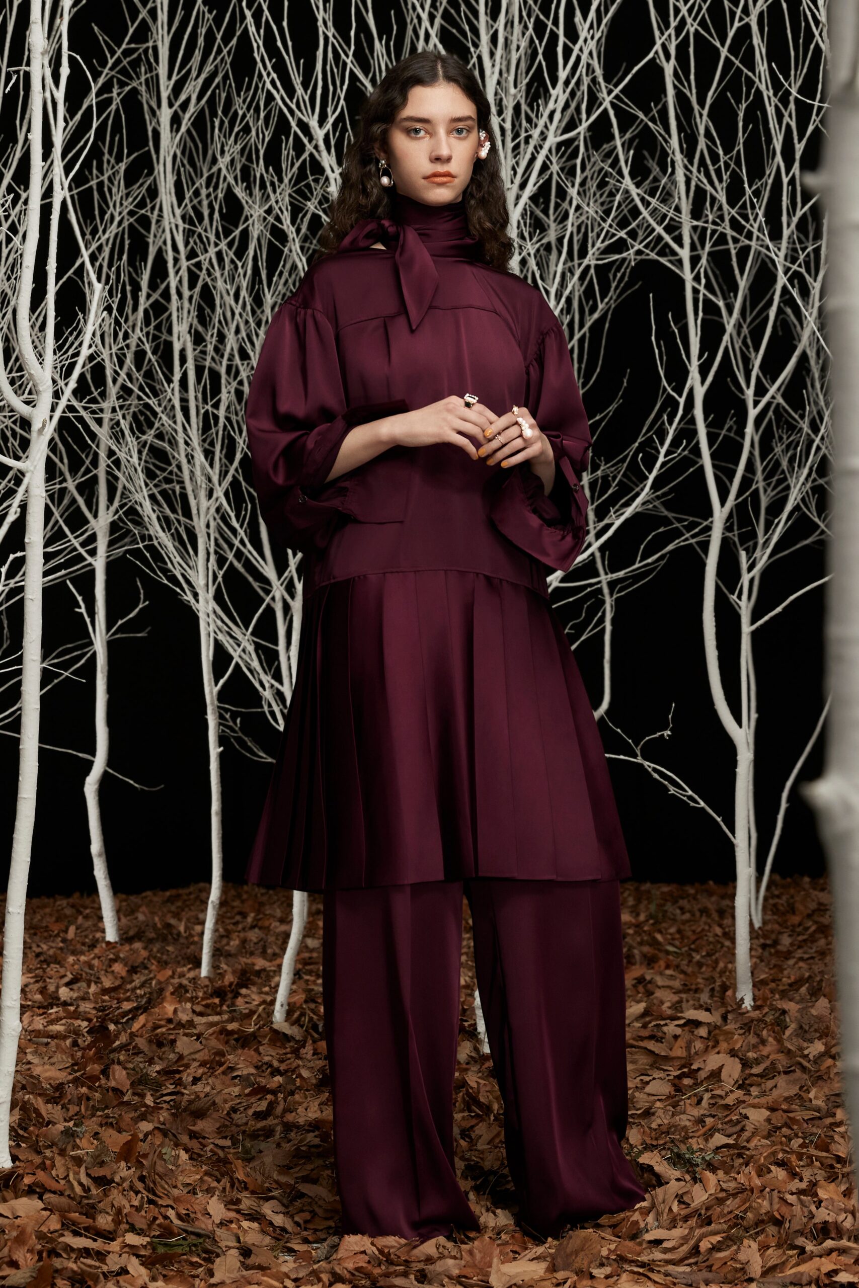 purple silk relaxed straight-leg pants