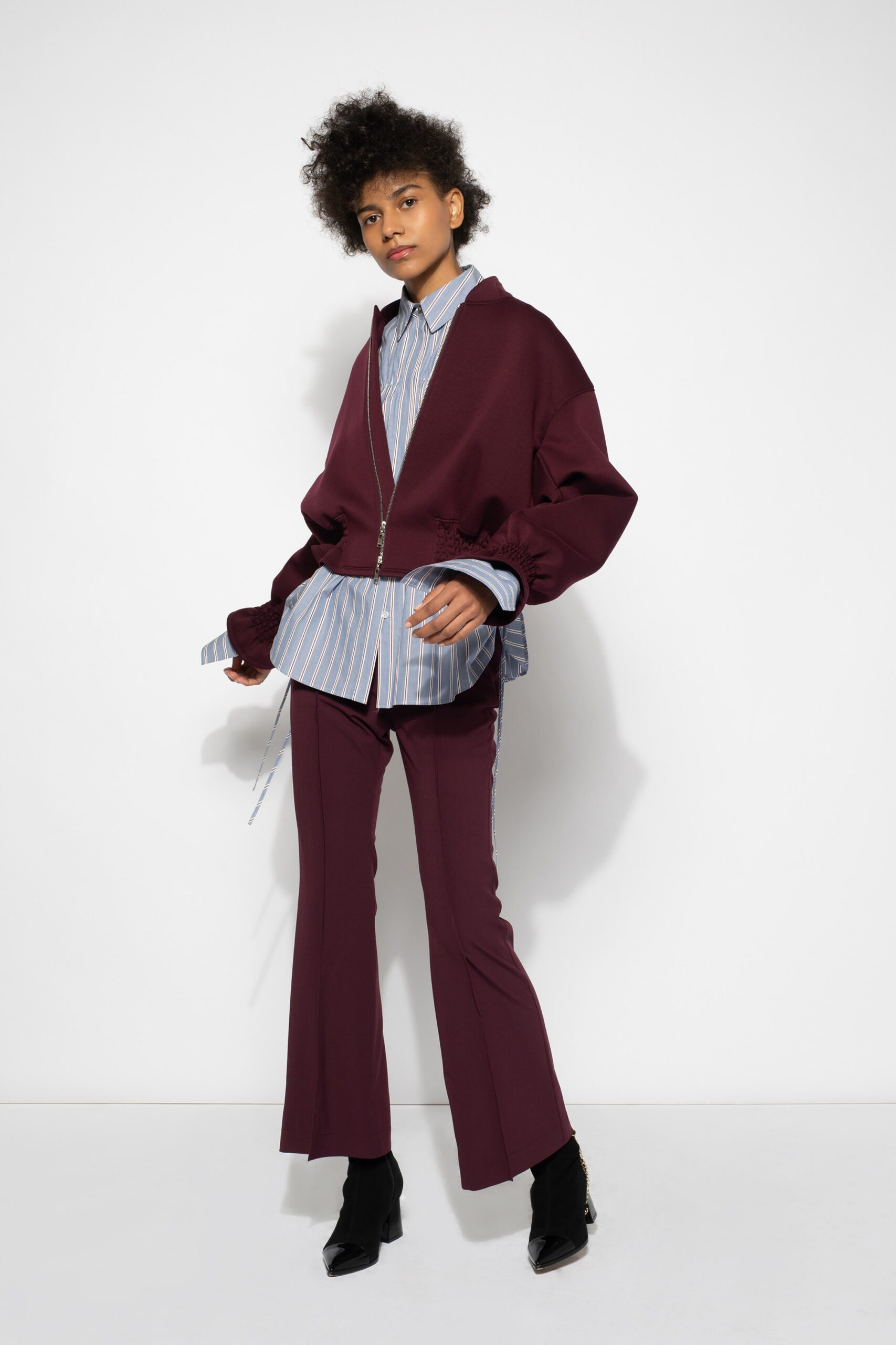maroon cotton fitted flared pants