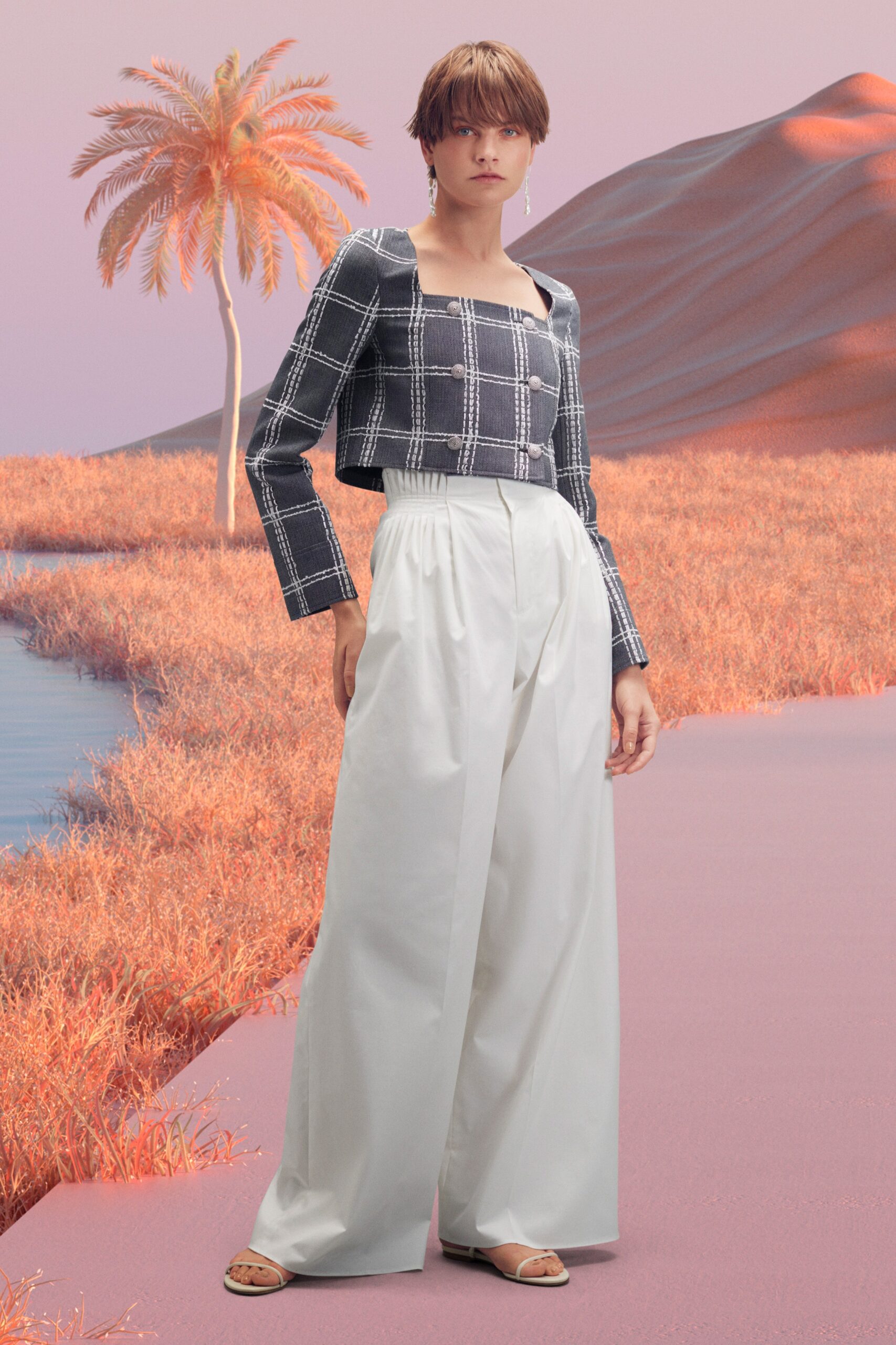 cropped checked top and wide-leg pants