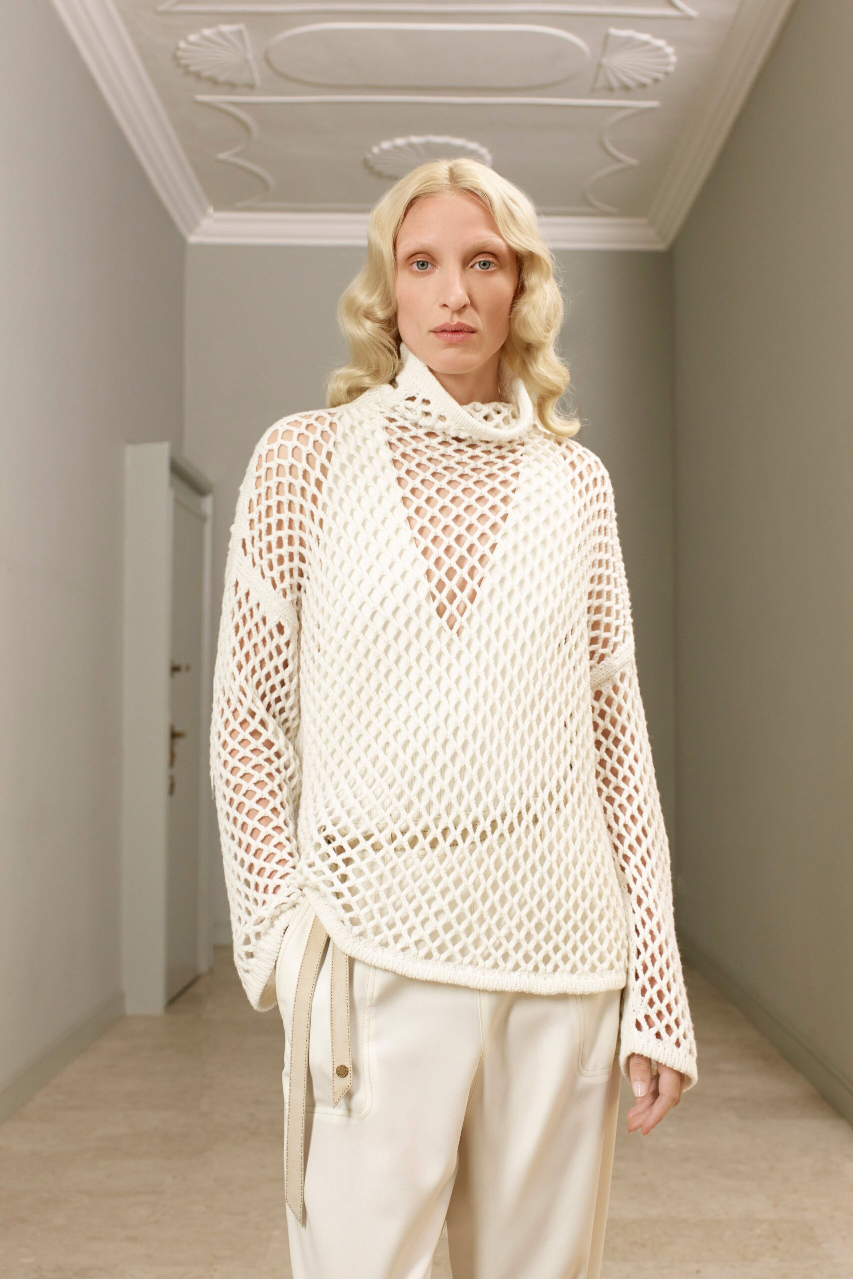 white cotton long-sleeve v-neck relaxed layered sheer top
