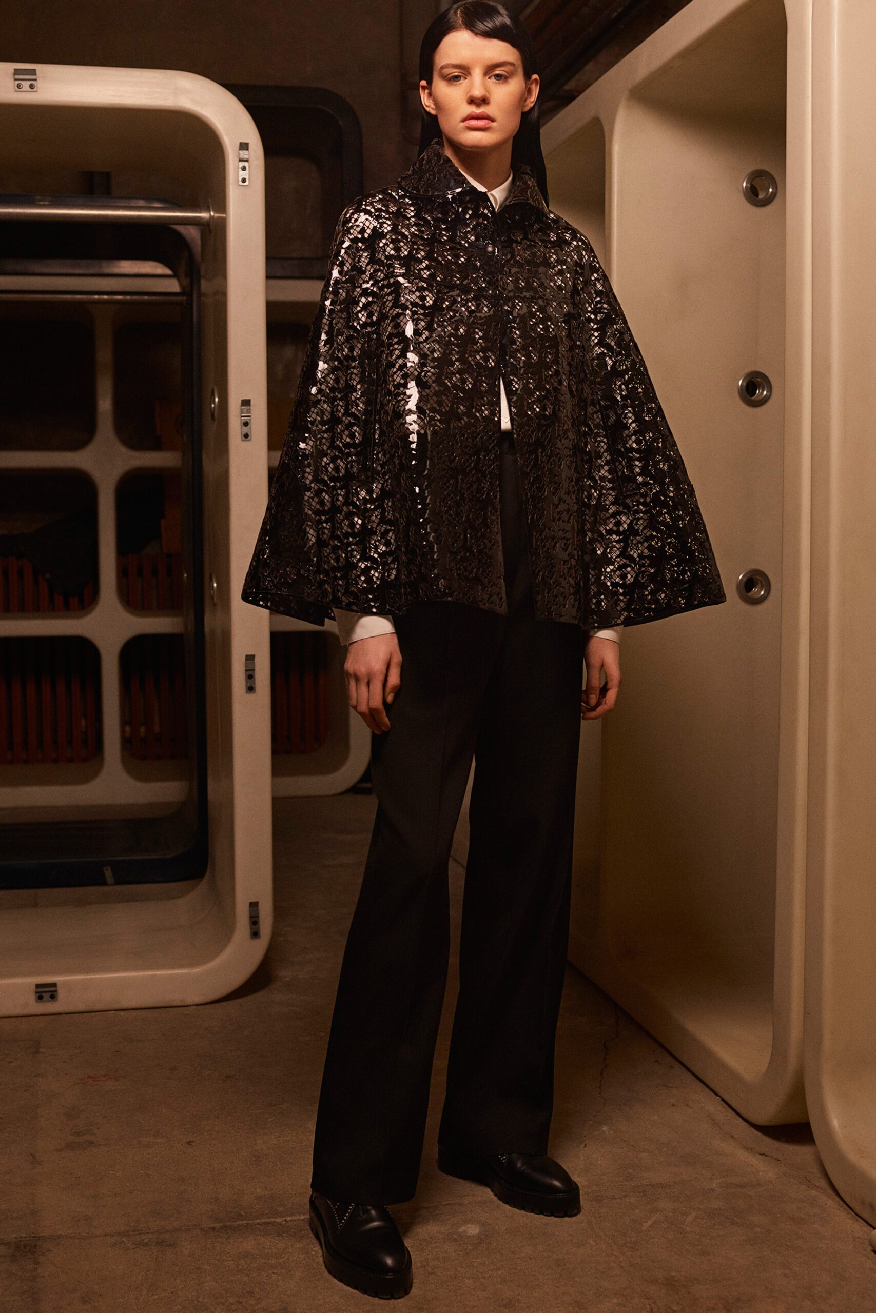 black embroidered silk cape