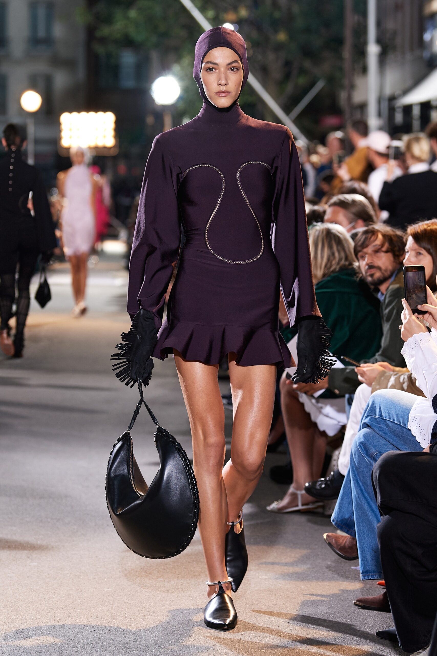 fitted purple mini dress