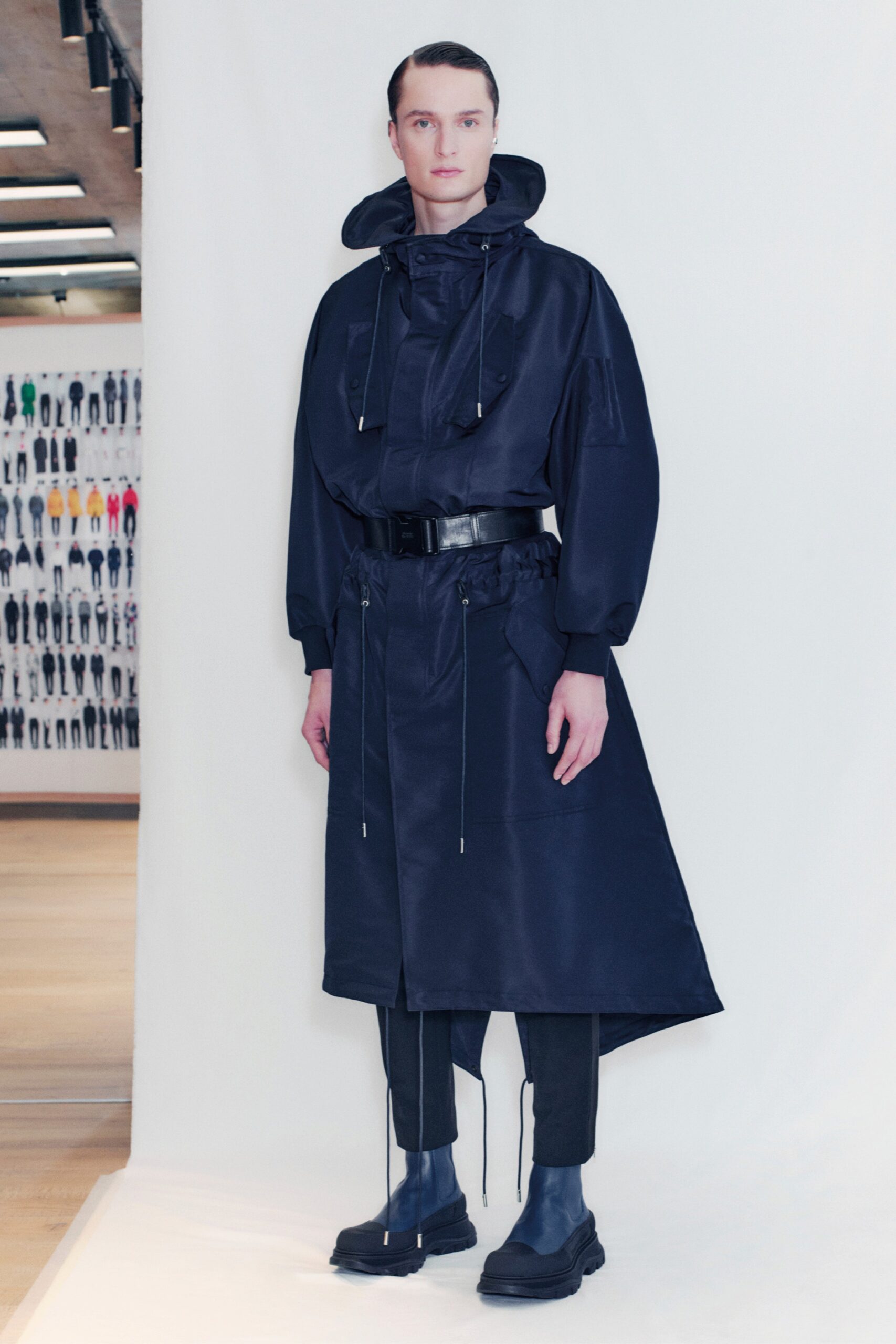 black relaxed coat with hood