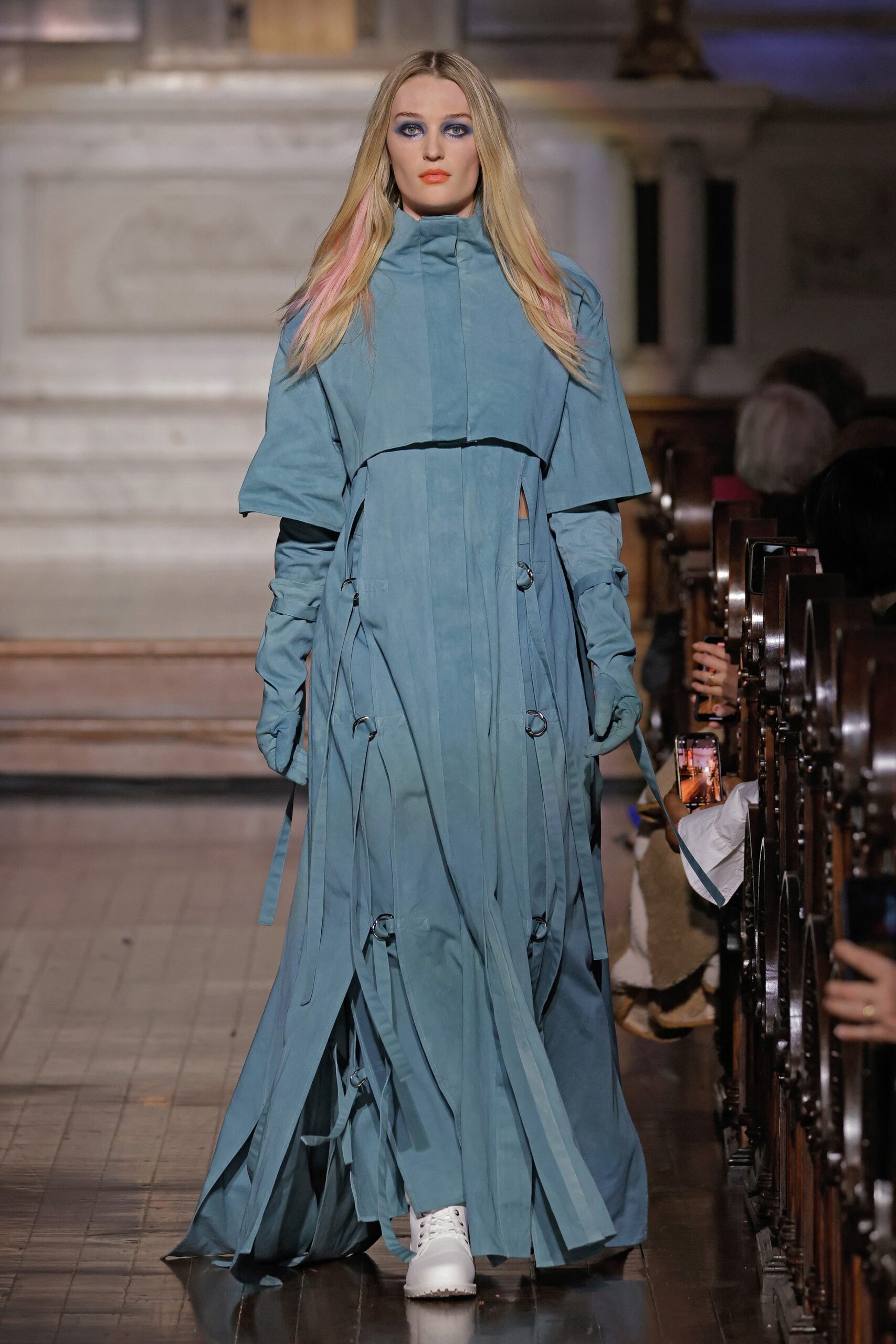 blue draped maxi dress