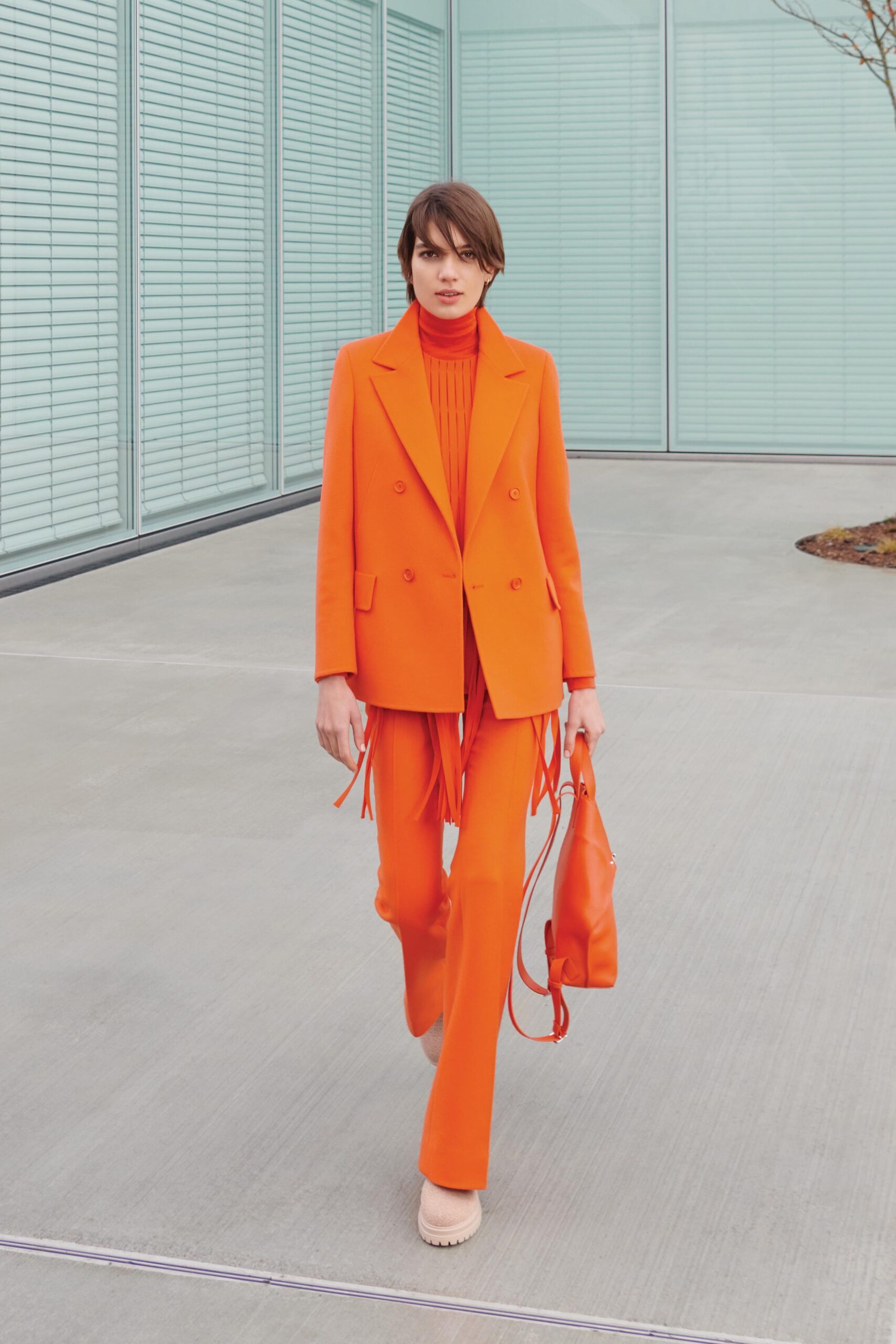 orange cotton long-sleeve collared tailored buttoned blazer