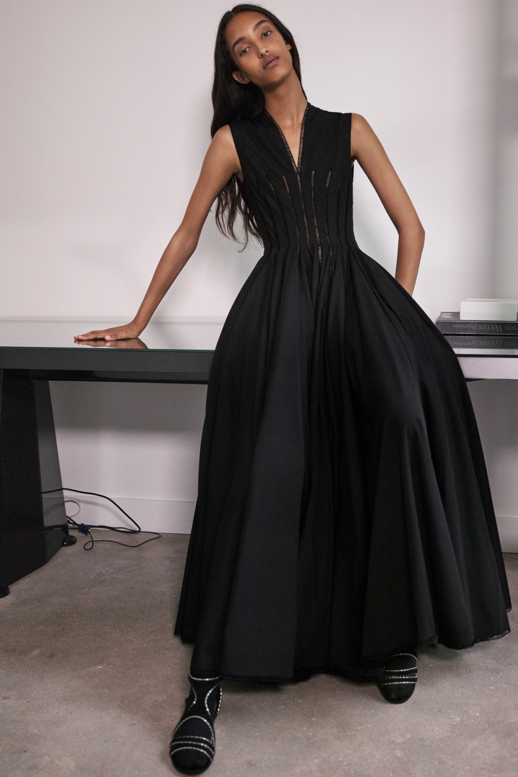 black silk sleeveless dress