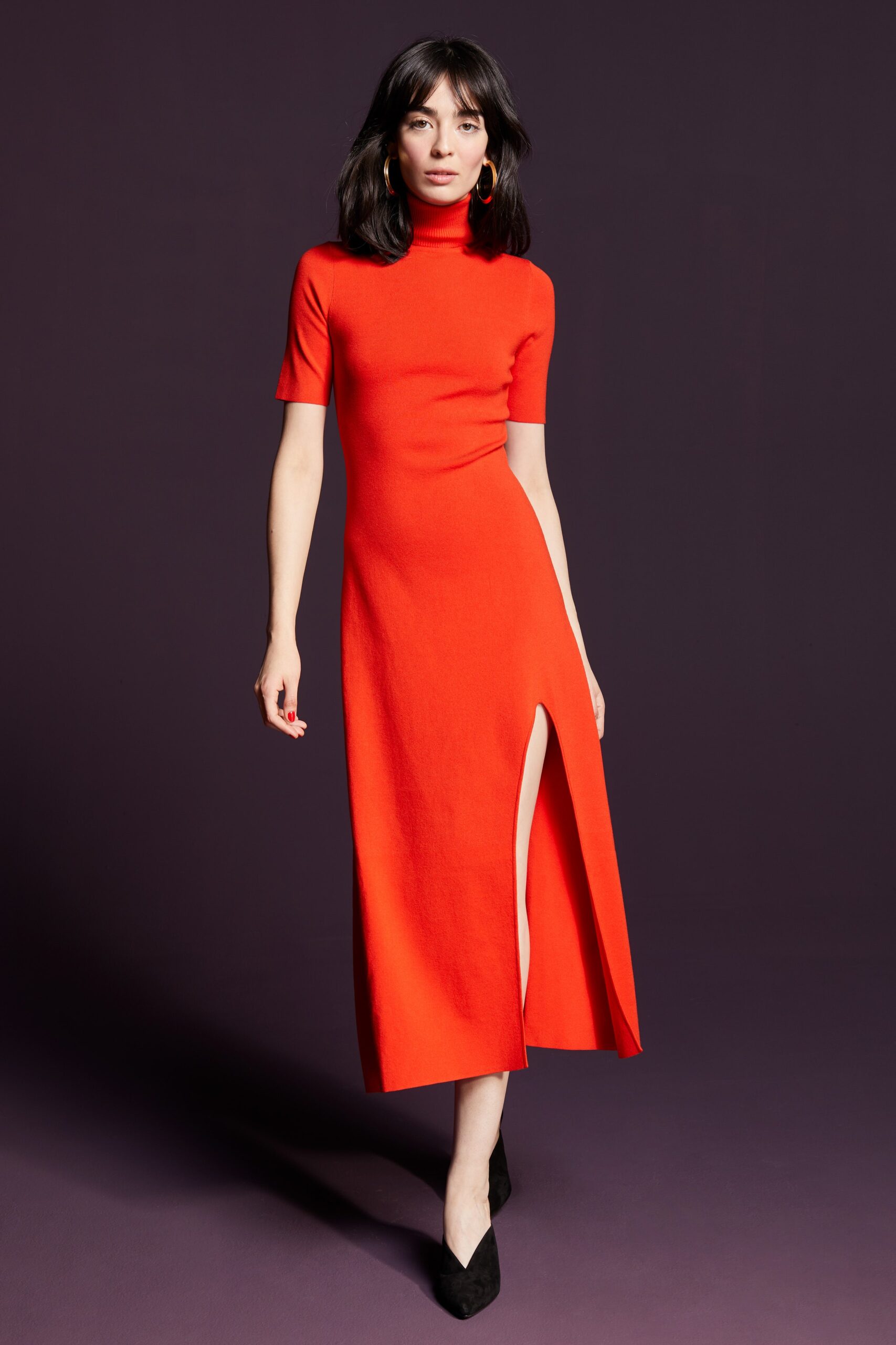 fitted red midi dress