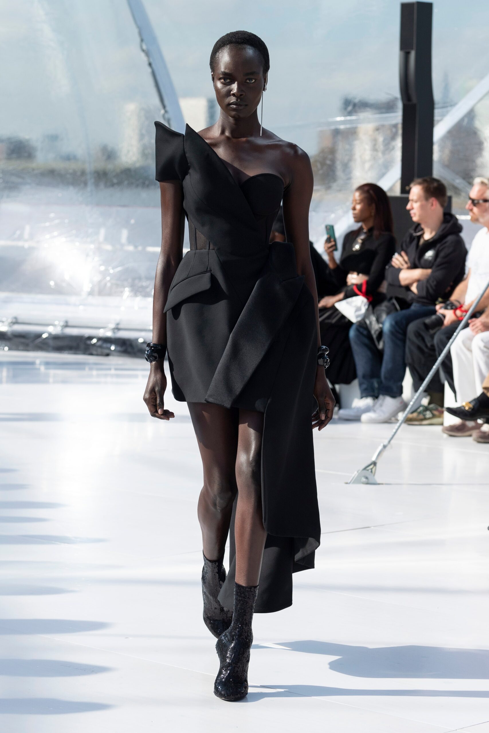 black silk asymmetric dress
