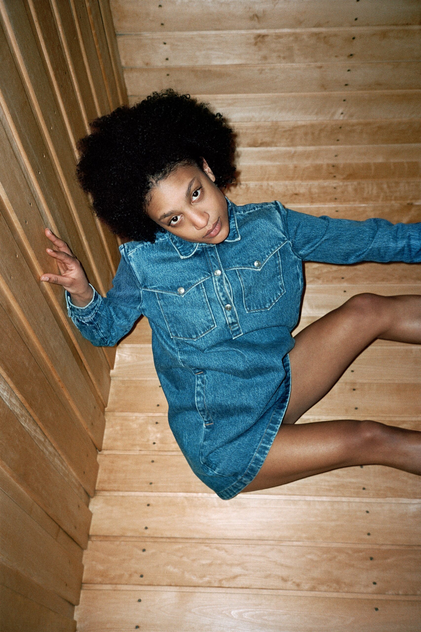 blue denim shirt-dress