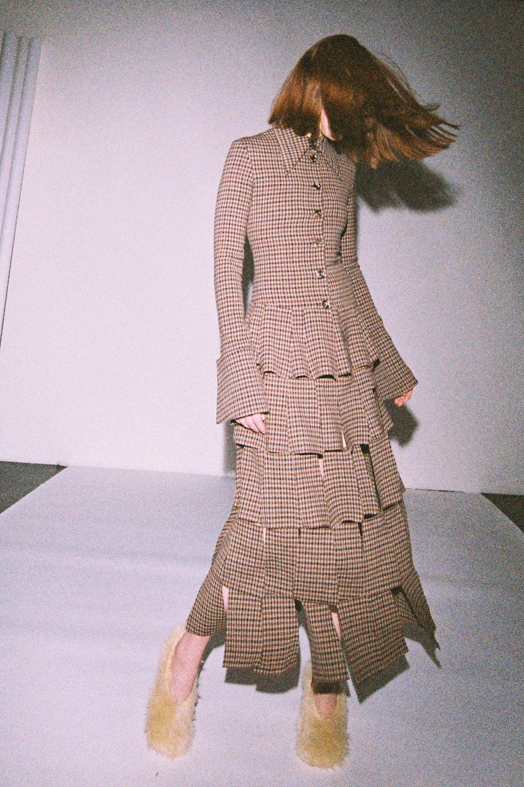 brown tiered long-sleeve dress