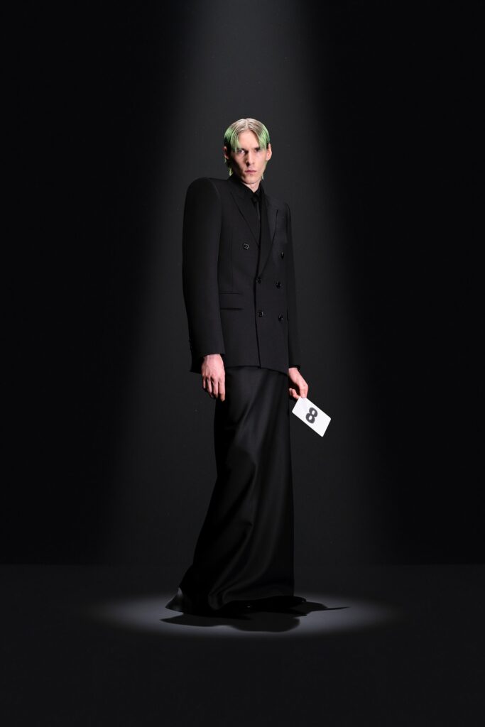 black fitted wool gown