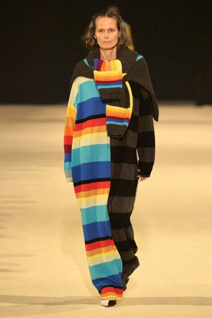 striped relaxed midi dress with oversized scarf