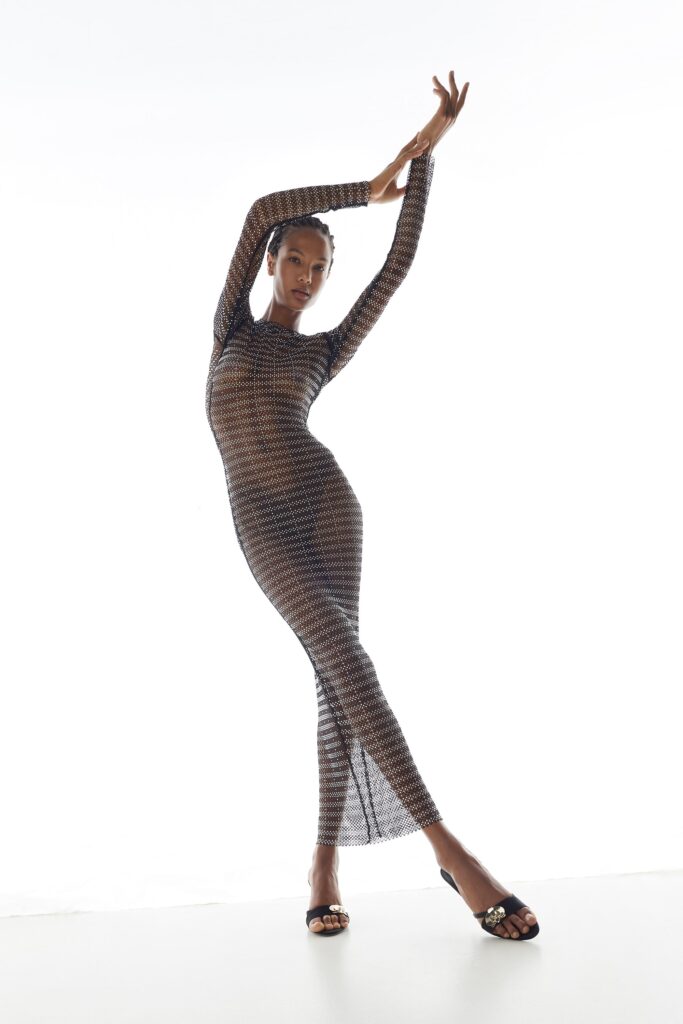 black fitted mesh dress