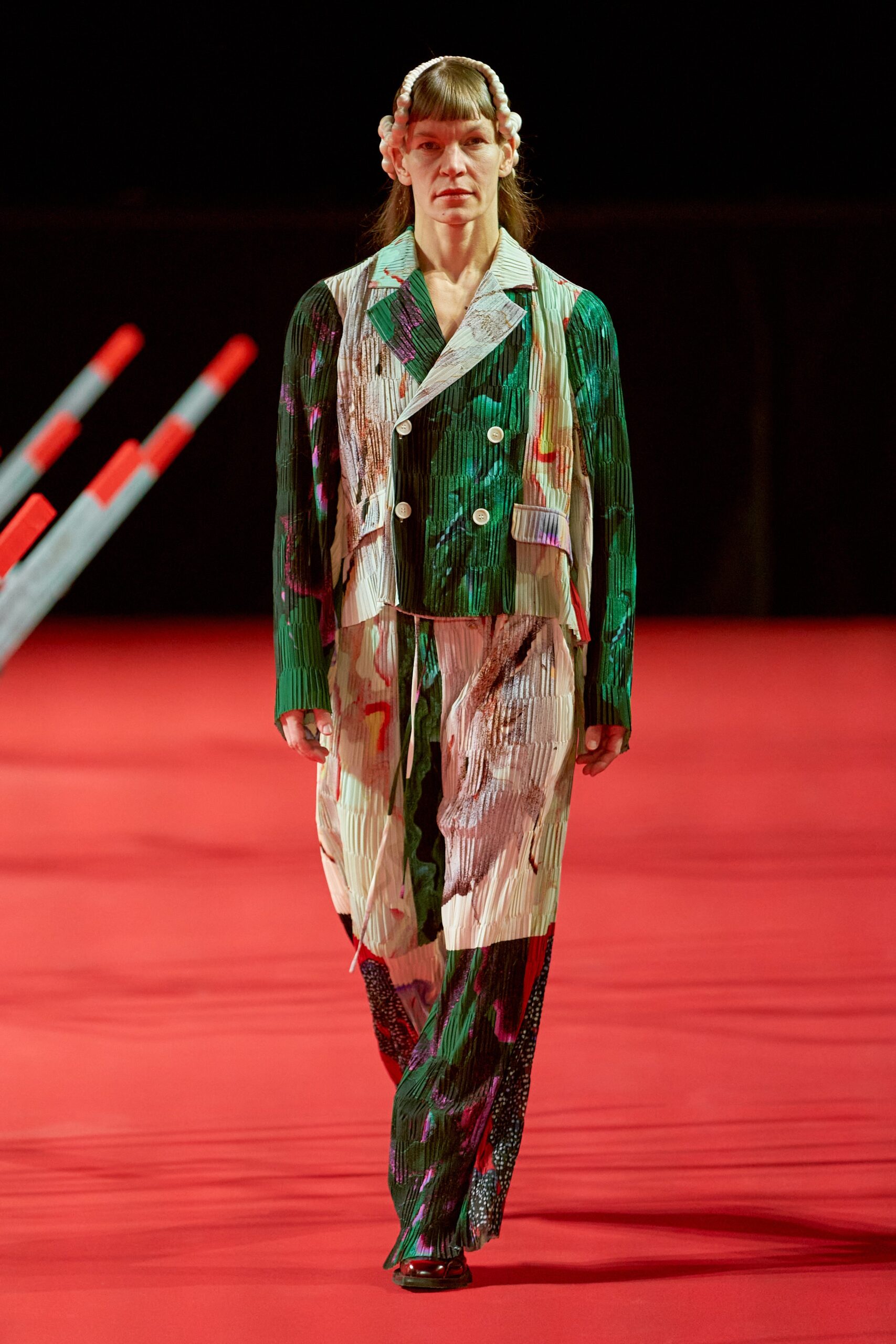 colorful pleated silk suit