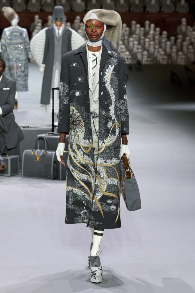 gray silk embroidered coat