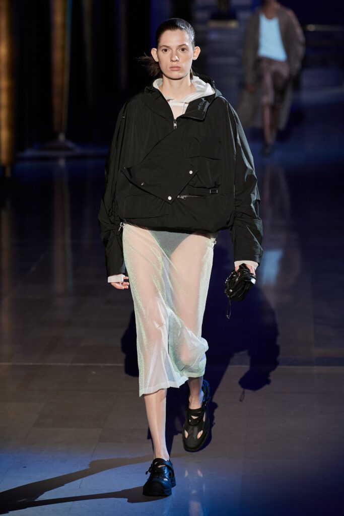 black oversized hoodie with sheer skirt