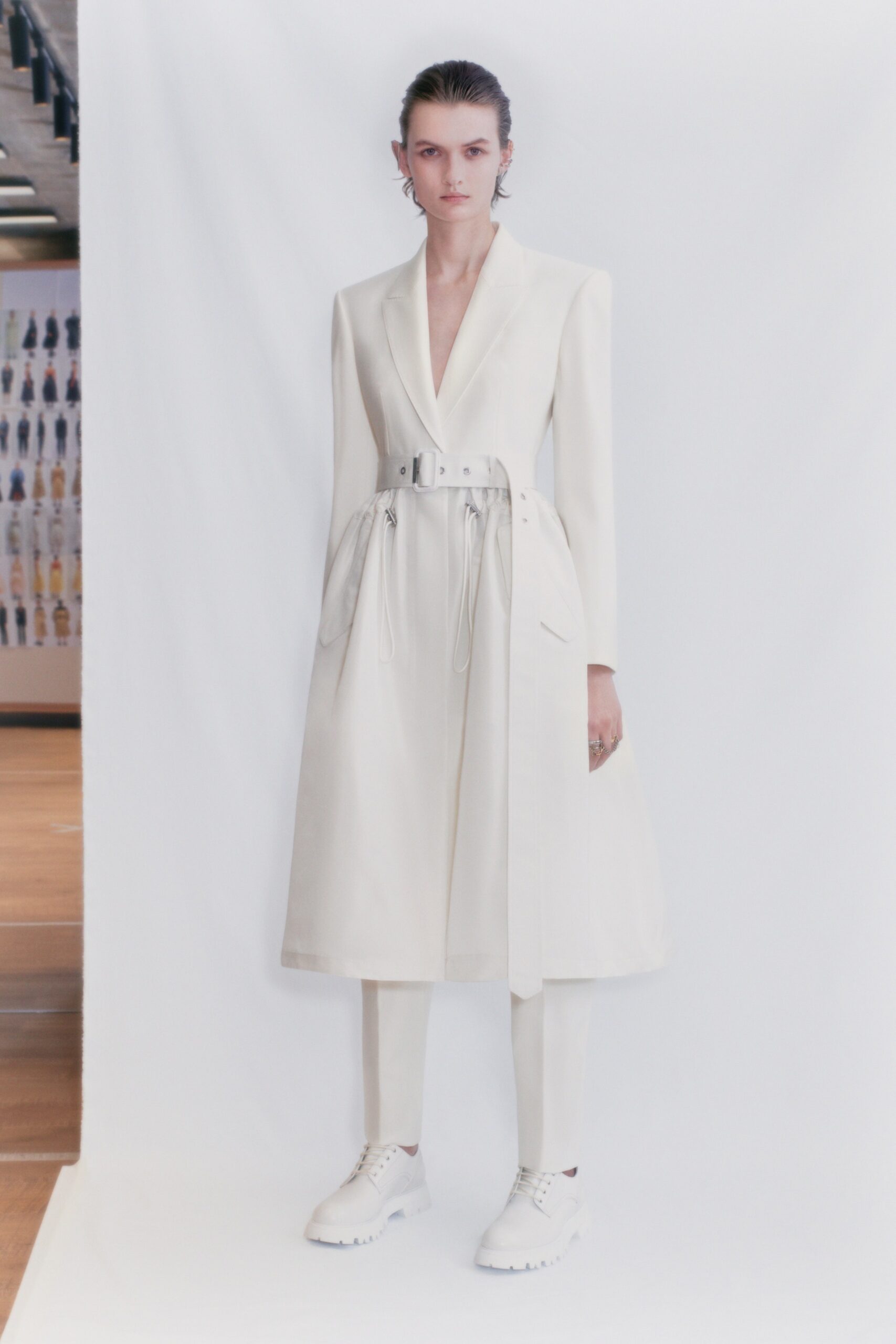 white belted midi dress with shoes