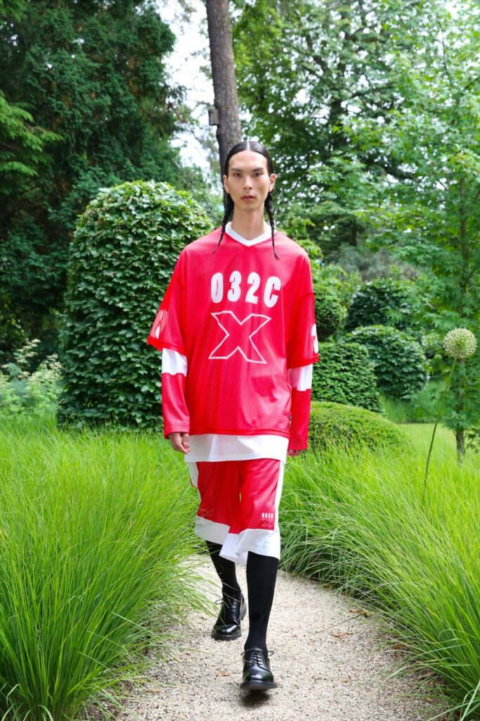 A relaxed red and white printed shirt paired with matching shorts, perfect for a casual summer look.