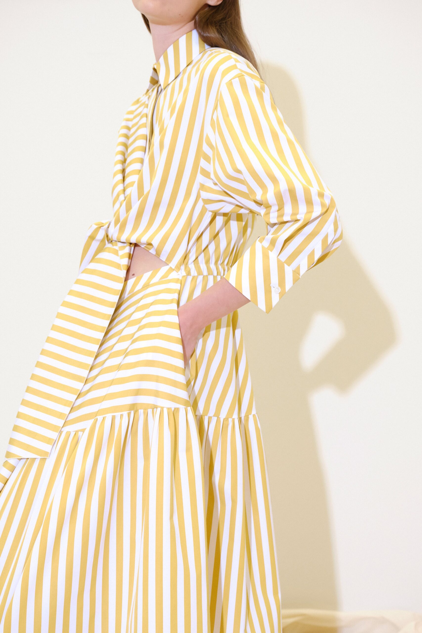 yellow and white striped midi dress