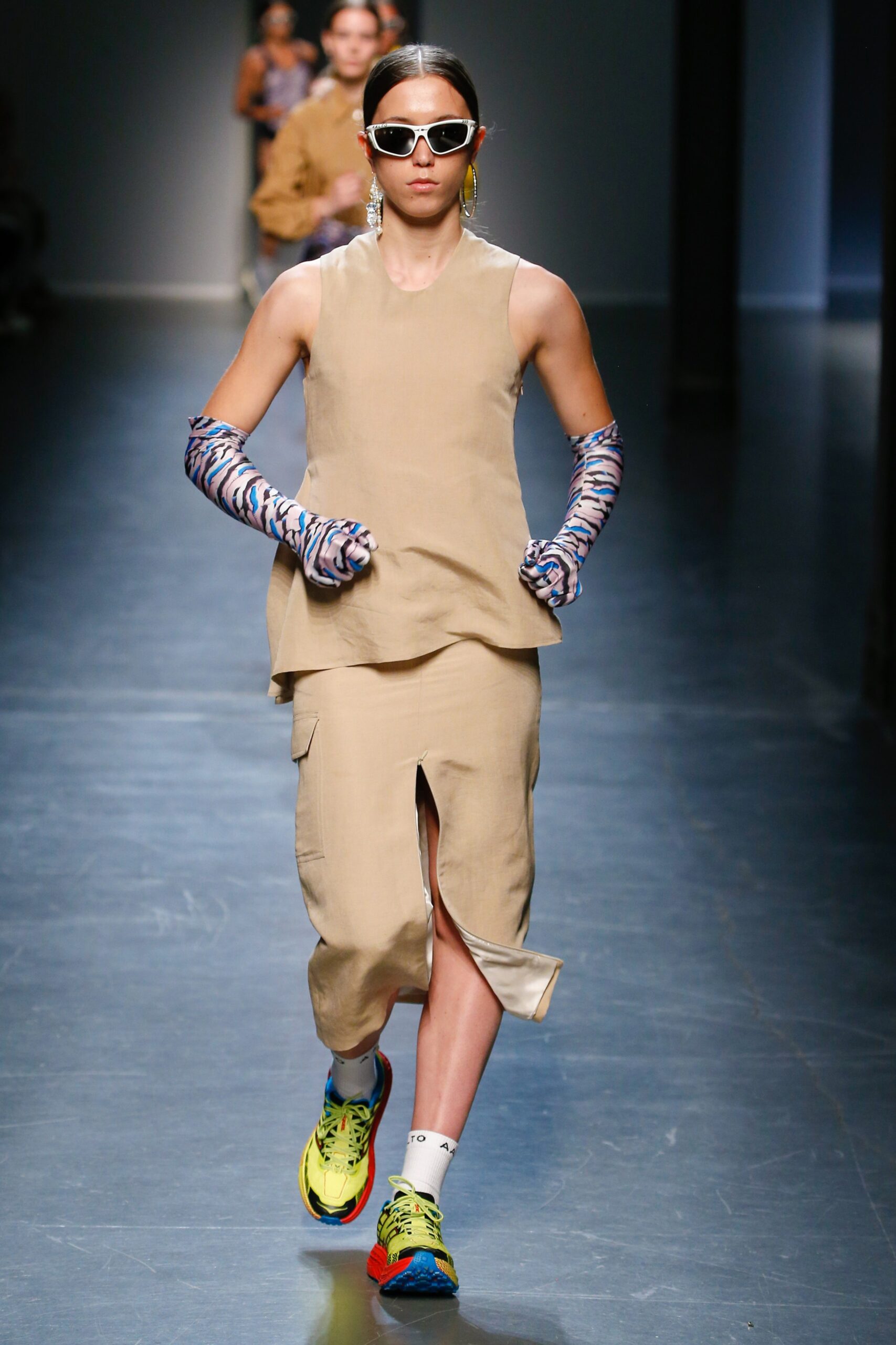 beige relaxed top with asymmetric skirt