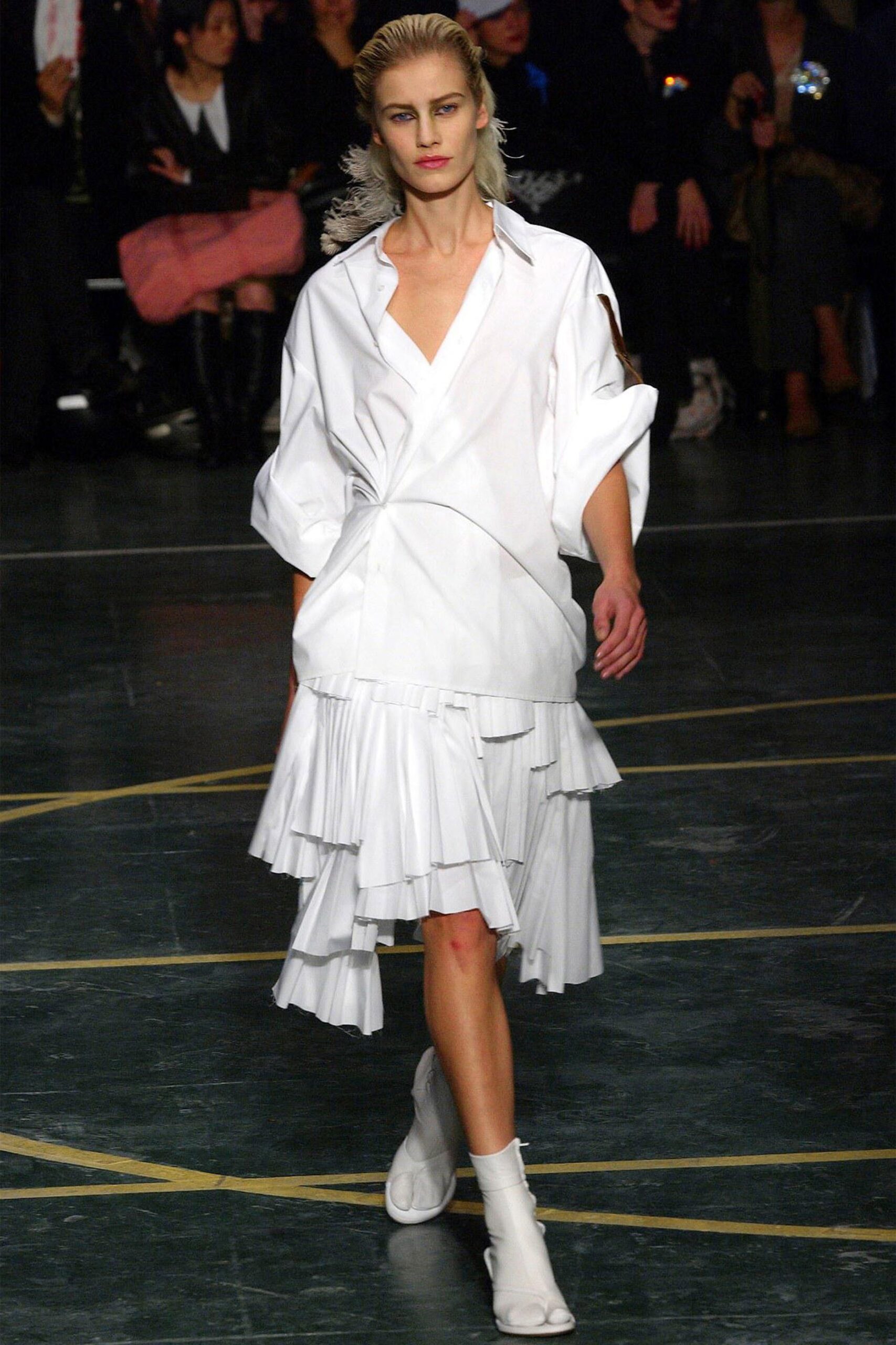 white relaxed pleated midi dress