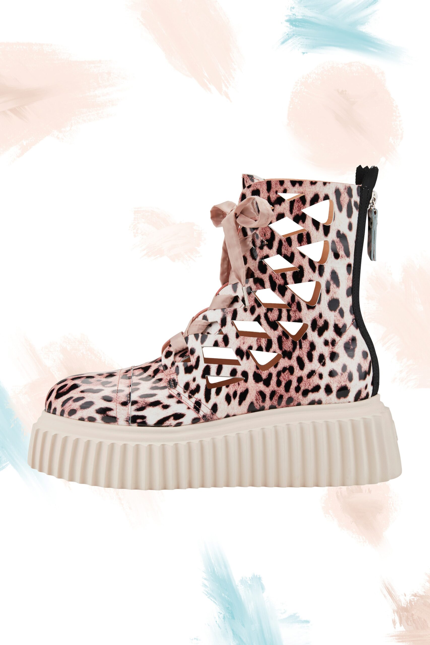 pink black white animal-print boots